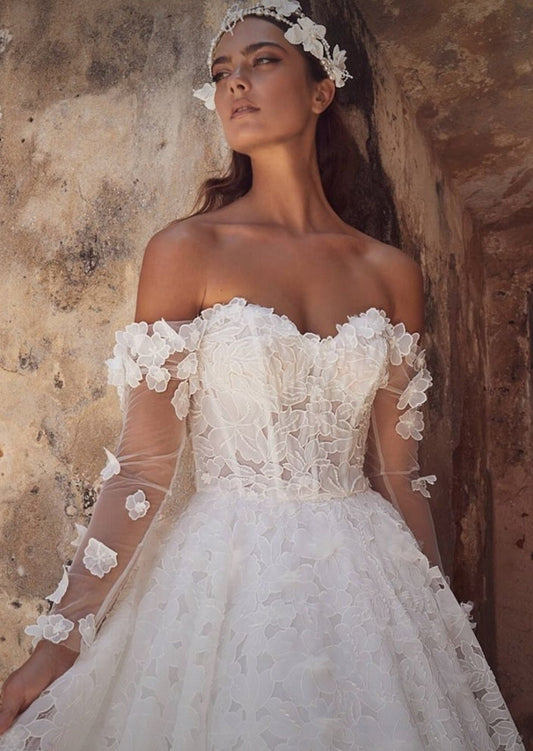 Detached Sheer 3/4 Bicep 3D Floral Appliqué Sleeves