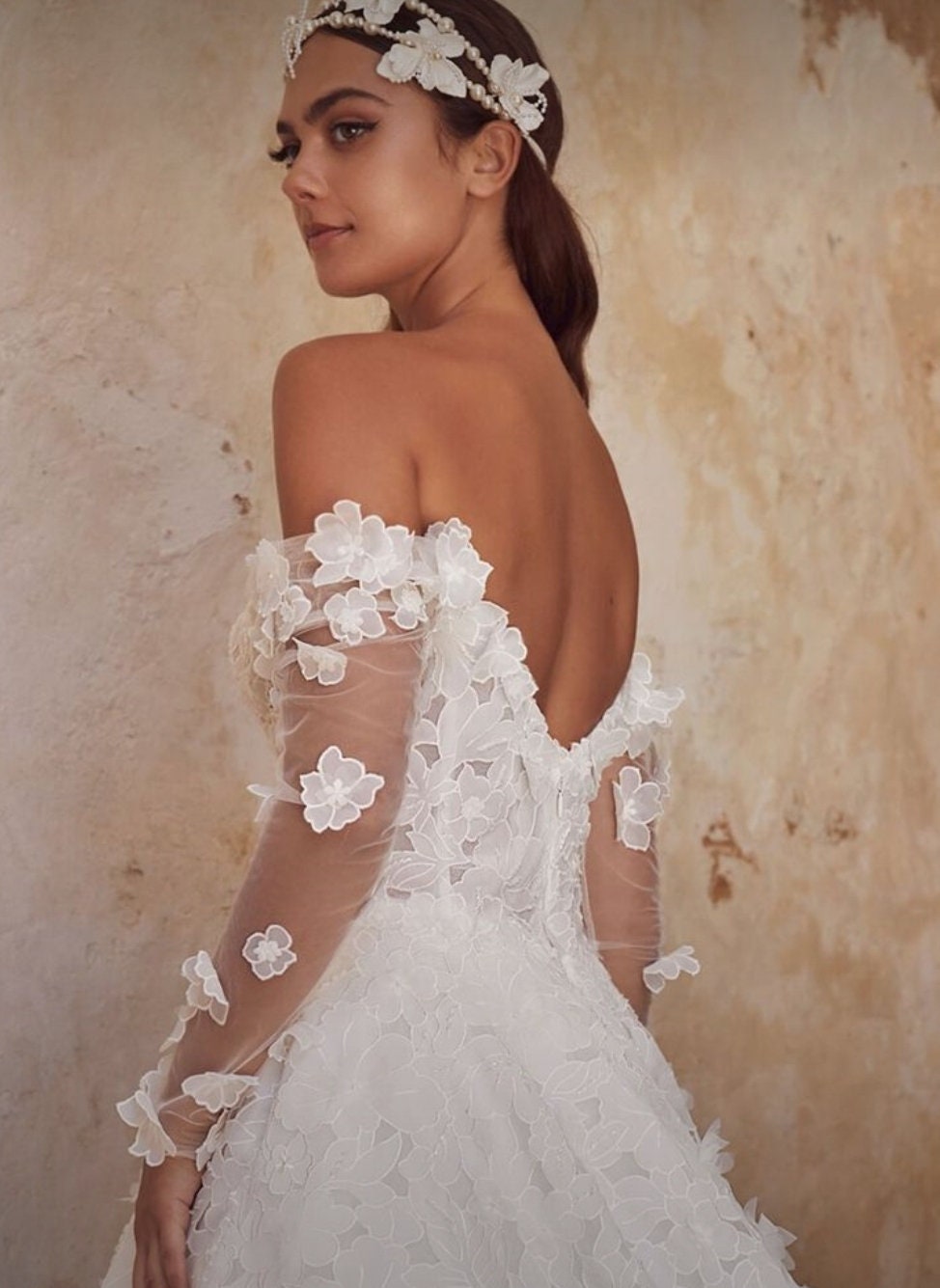 Detached Sheer 3/4 Bicep 3D Floral Appliqué Sleeves