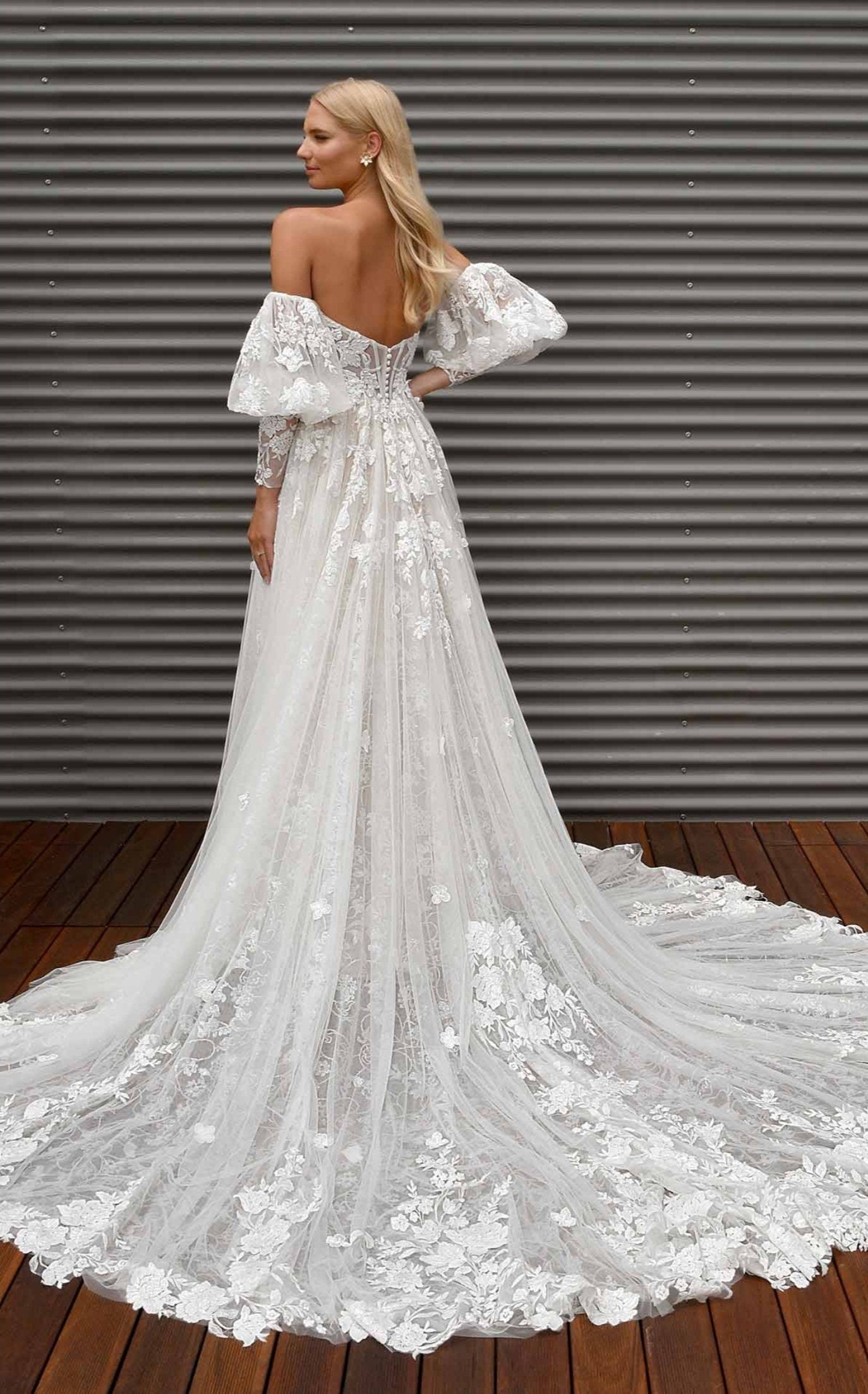 Detached Tulle Floral Balloon Bicep To Fitted Sleeves