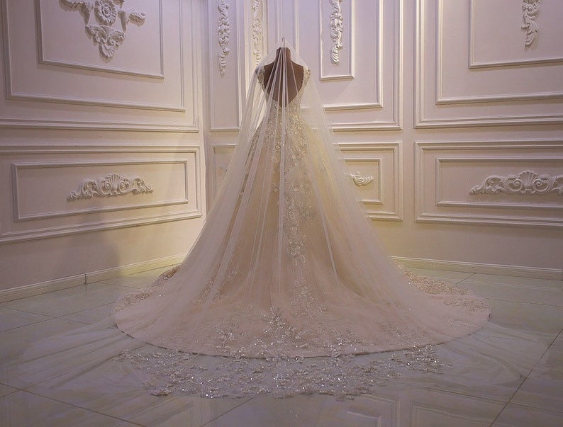 Gorgeous Sleeveless V Neck Floral Embellished Crystal Beaded Sequin Princess Bridal Gown