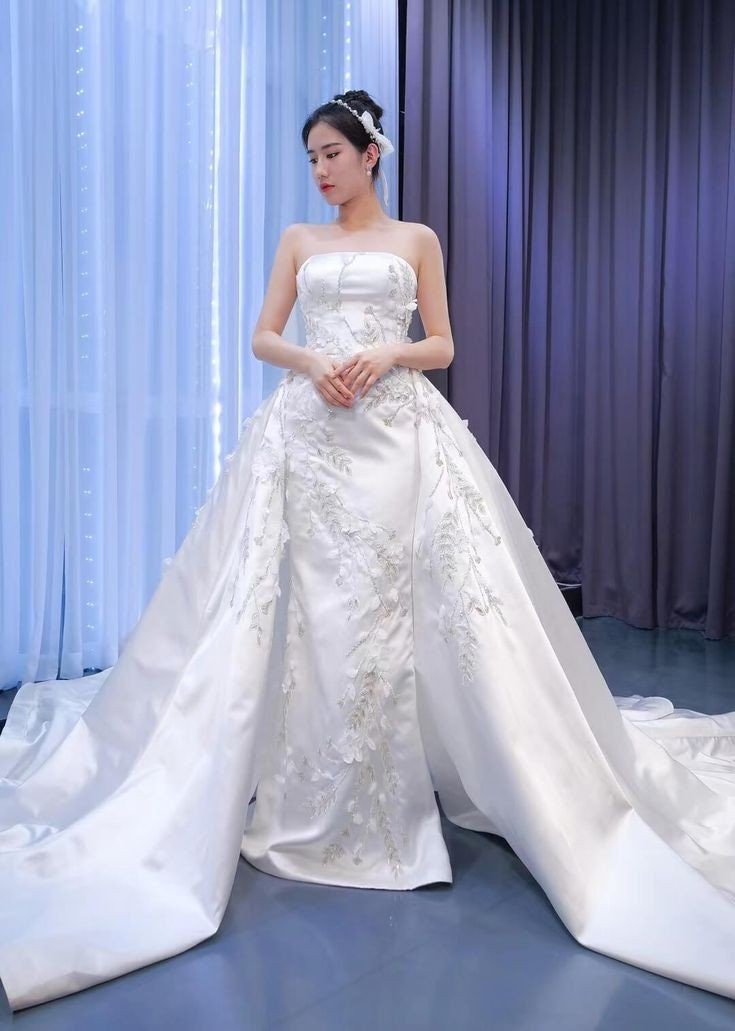 Strapless Floral Sheath Mermaid Gown With Detachable Train