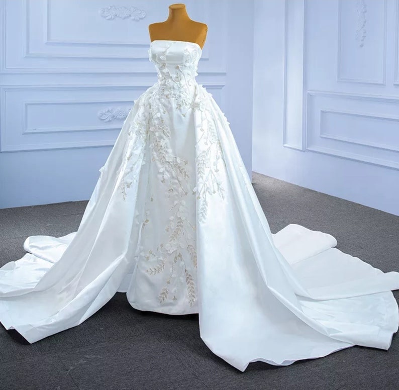 Strapless Floral Sheath Mermaid Gown With Detachable Train
