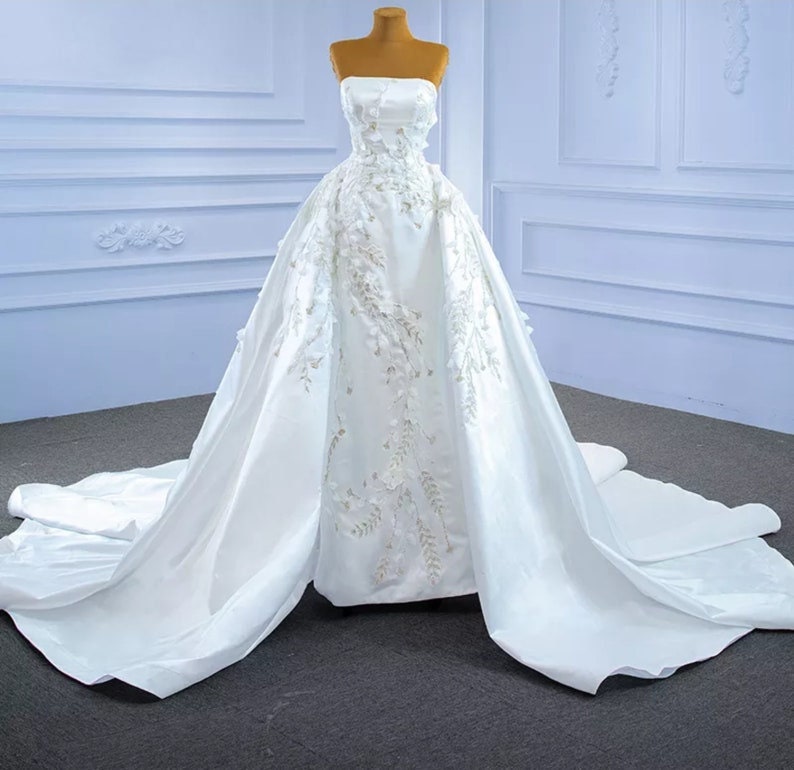 Strapless Floral Sheath Mermaid Gown With Detachable Train