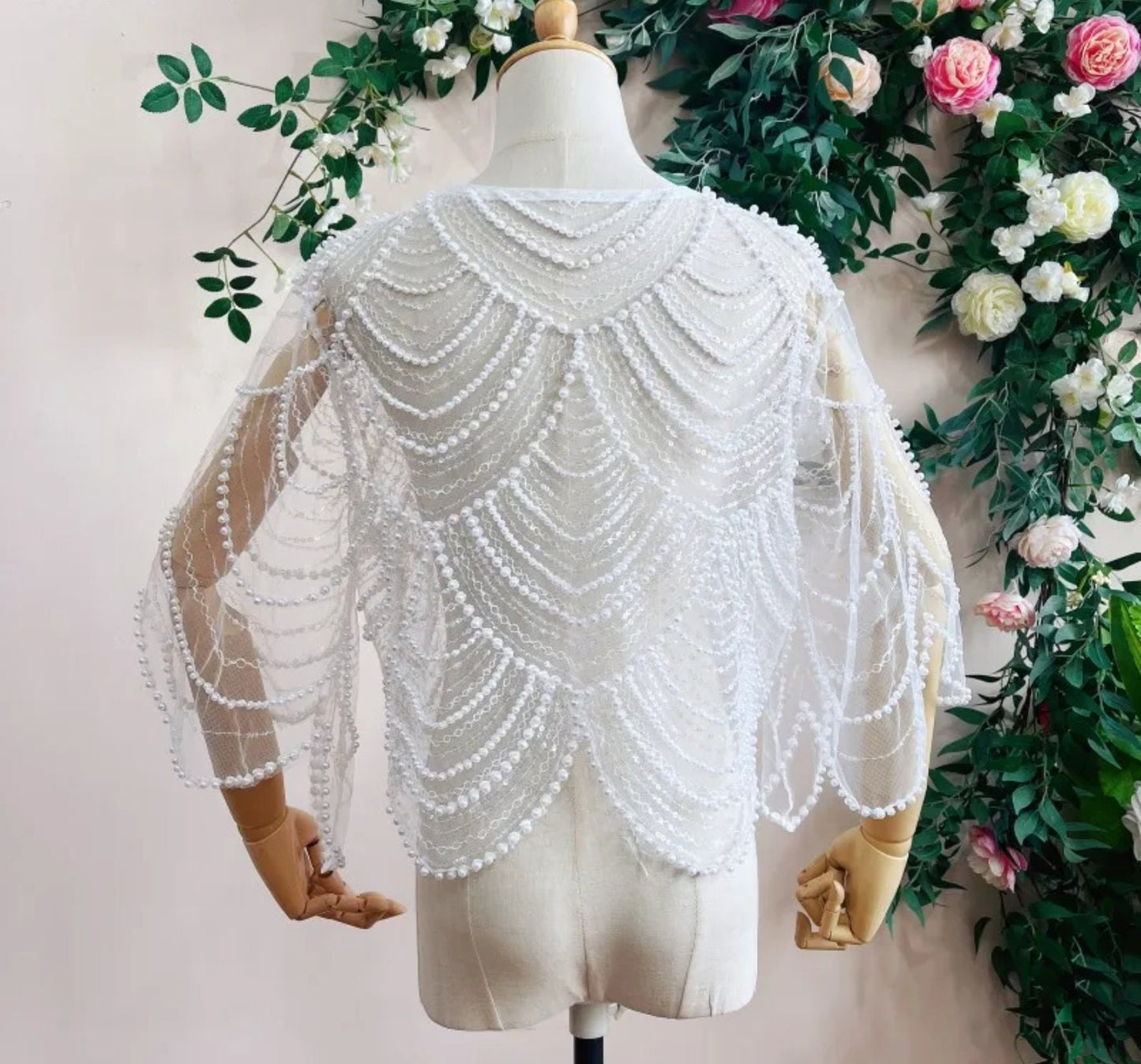 Beautiful Ornate Beaded Layered Scalloped Hem Bridal Special Occasion Party Bolero