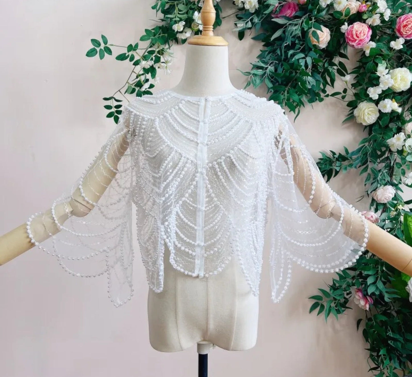 Beautiful Ornate Beaded Layered Scalloped Hem Bridal Special Occasion Party Bolero