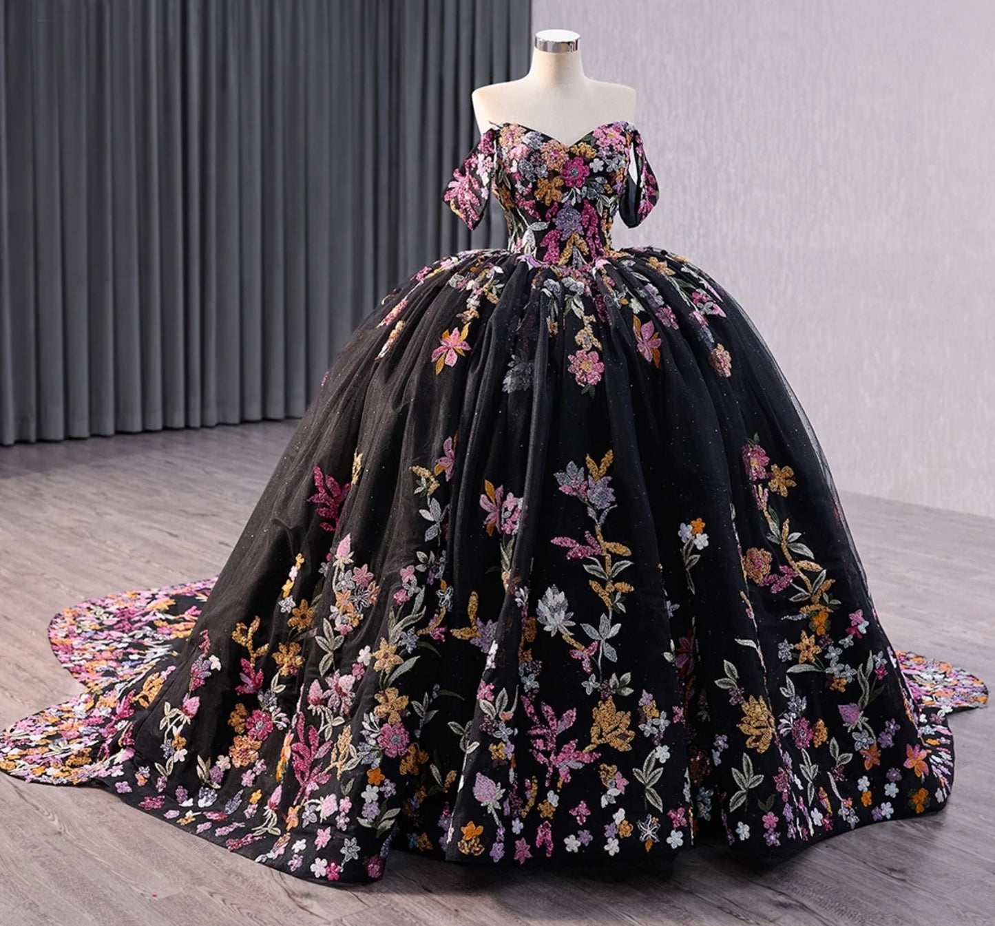 Floral Sequin Appliqué Off The Shoulder Sweetheart Shimmering A-Line Quinceañera, Special Occasion, Event, Pageant Ball Gown