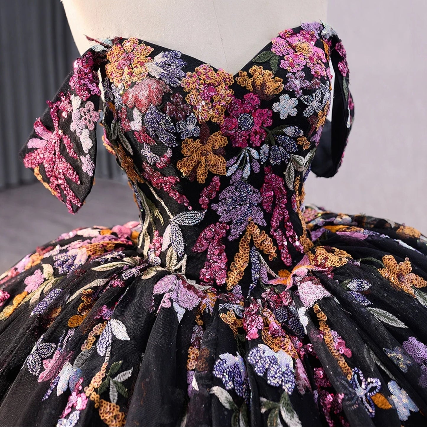 Floral Sequin Appliqué Off The Shoulder Sweetheart Shimmering A-Line Quinceañera, Special Occasion, Event, Pageant Ball Gown