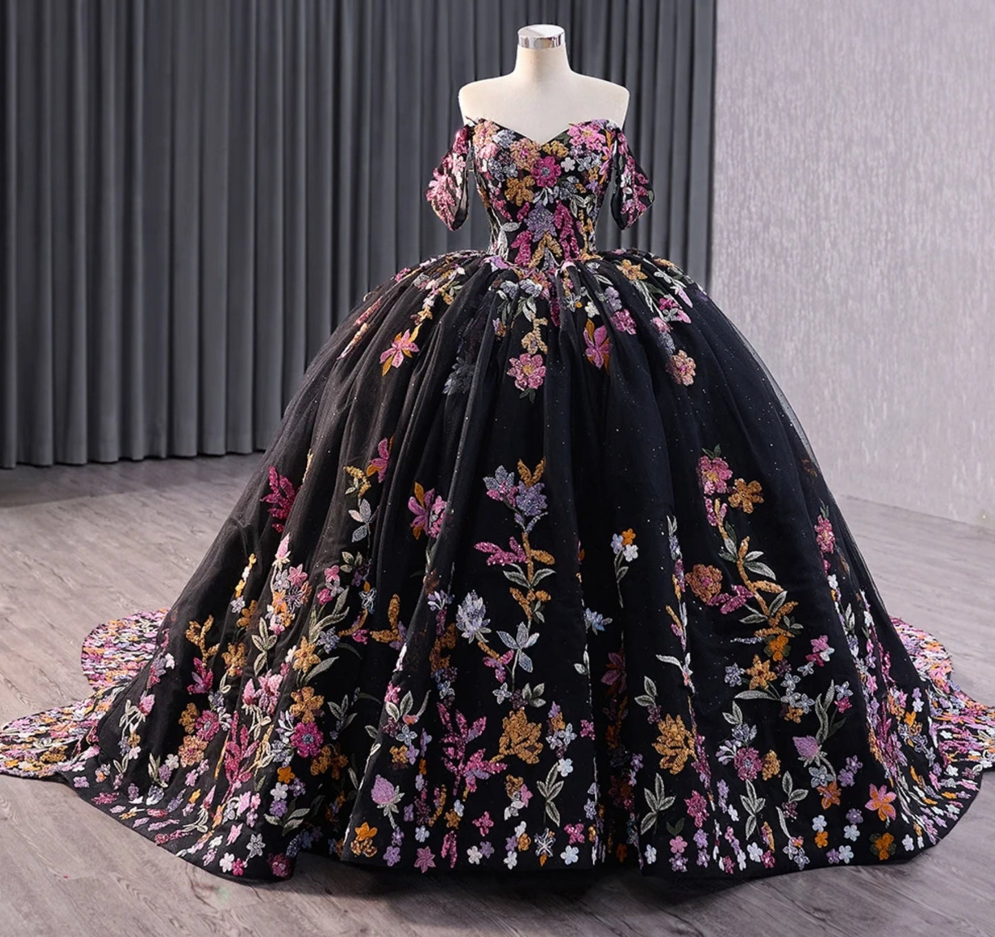 Floral Sequin Appliqué Off The Shoulder Sweetheart Shimmering A-Line Quinceañera, Special Occasion, Event, Pageant Ball Gown