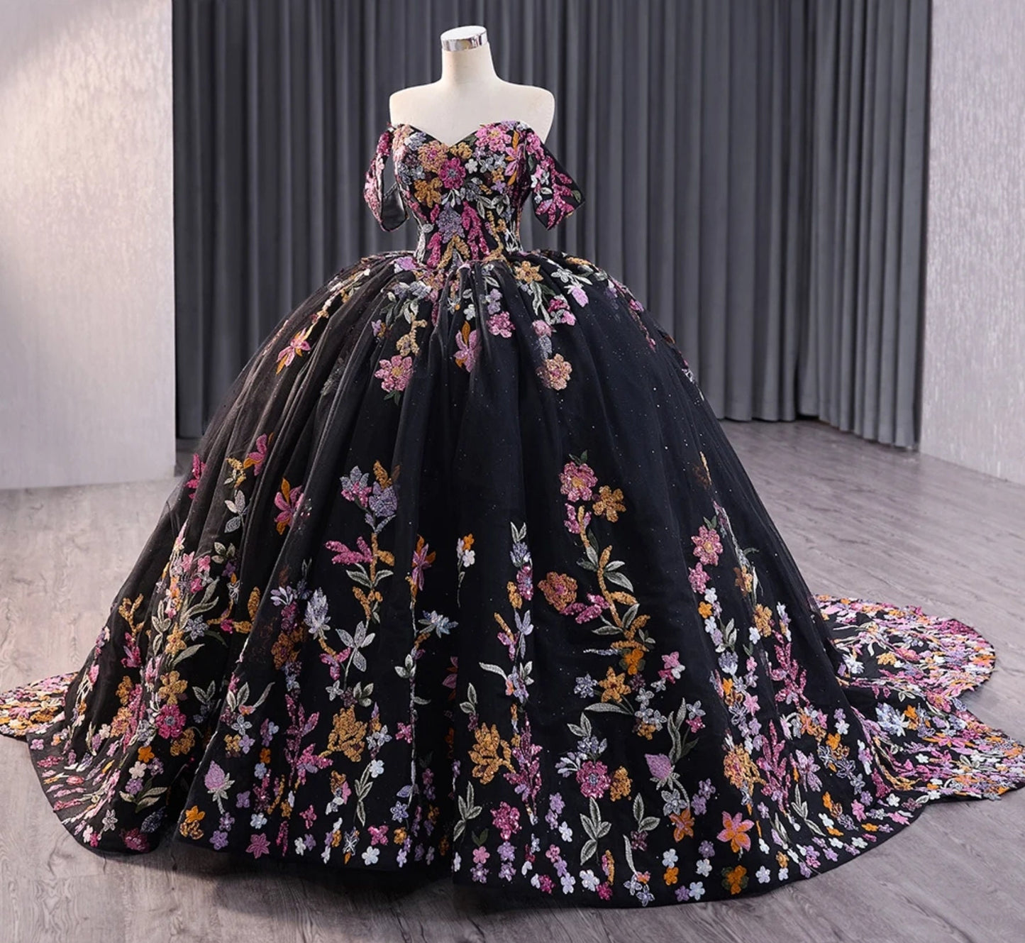 Floral Sequin Appliqué Off The Shoulder Sweetheart Shimmering A-Line Quinceañera, Special Occasion, Event, Pageant Ball Gown