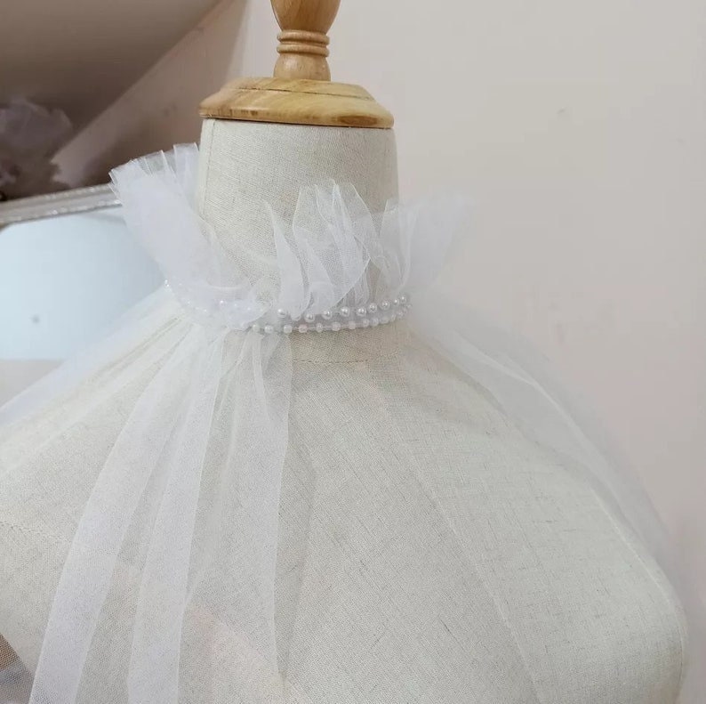 Detached Long Sleeve High Pearl Beaded Neck Bolero Sleeves