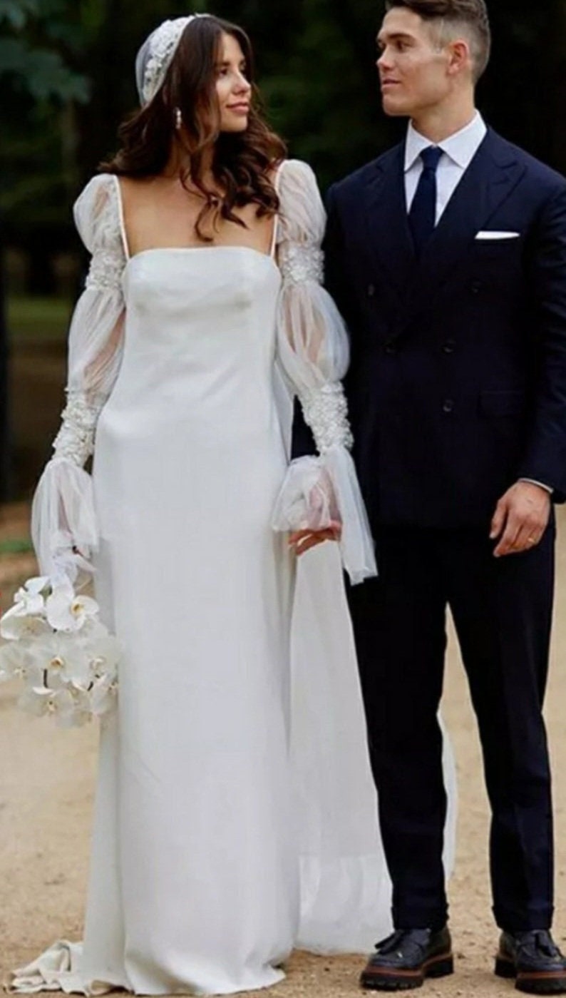 Detached Floral Sequinned Lace Over The Hand Bishop Sleeves