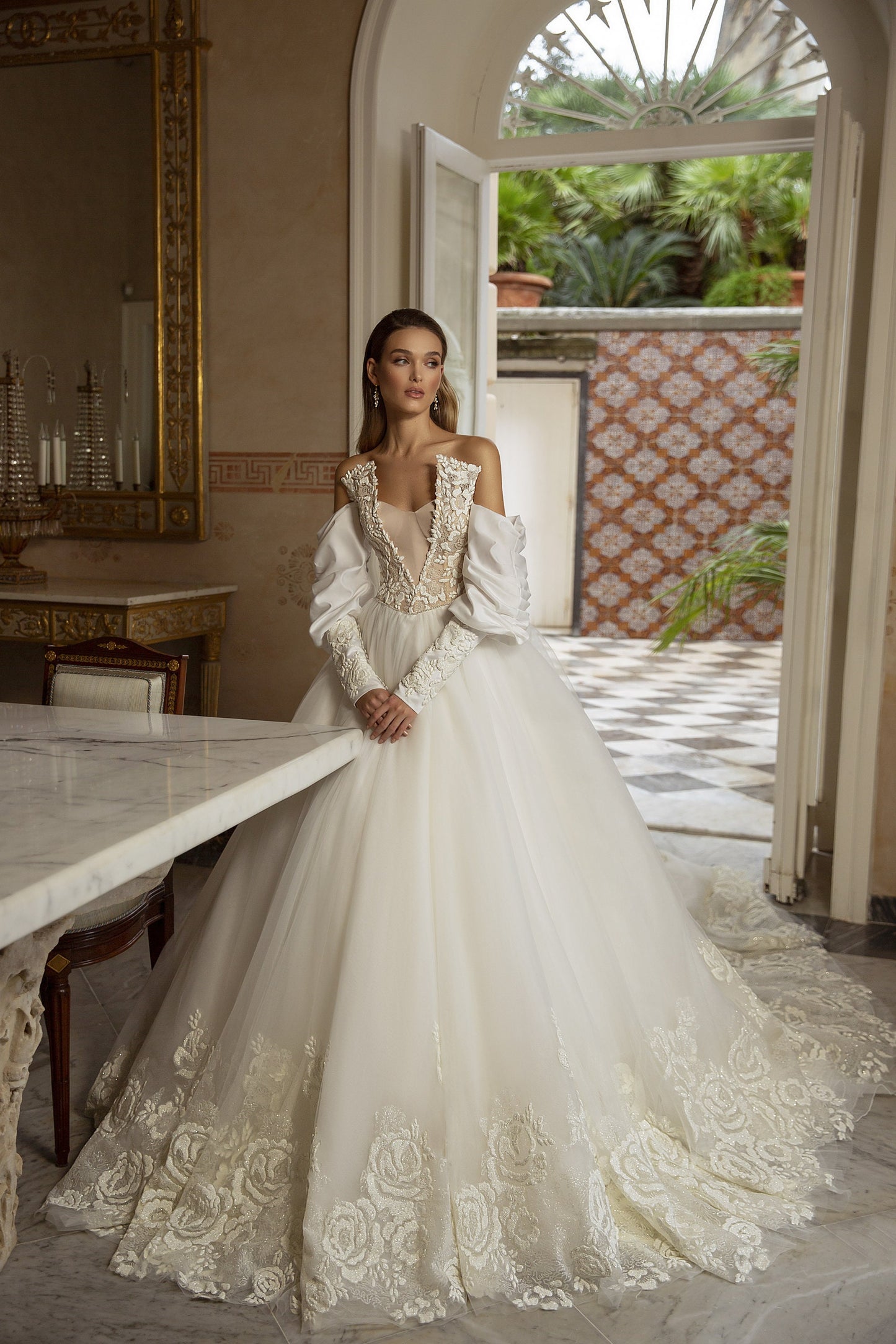 Detached 3/4 Embroidered Floral Satin Sleeves