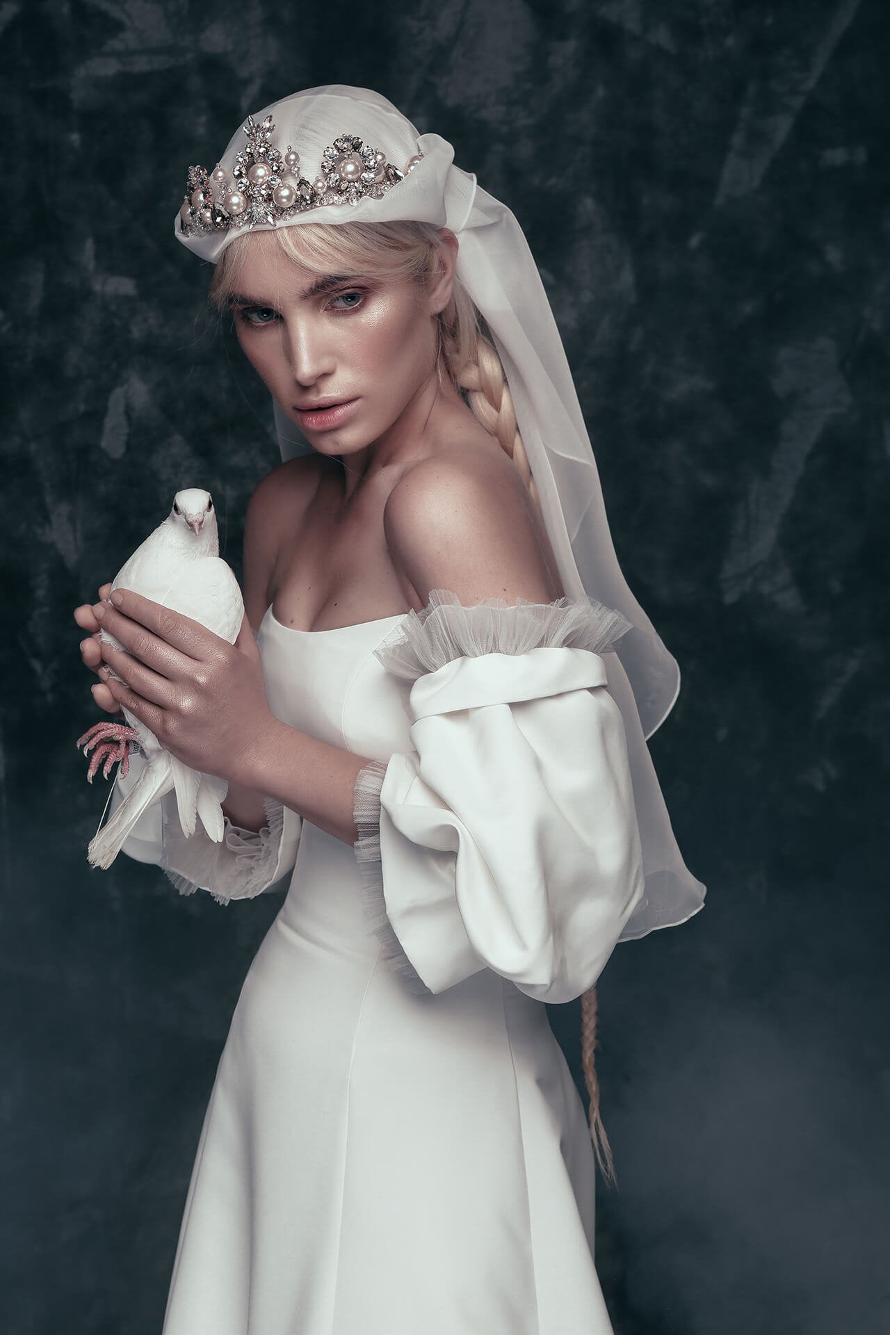 Detached Satin And Peek A Boo Tulle Frill Layered Sleeves