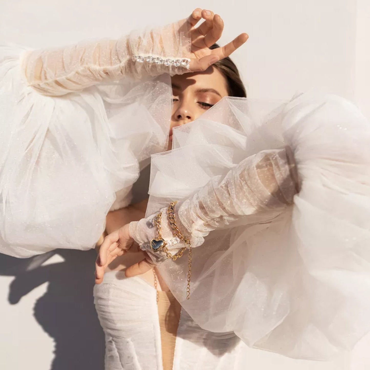 Detached Juliet Shimmer Tulle Ruched Puff Sleeves