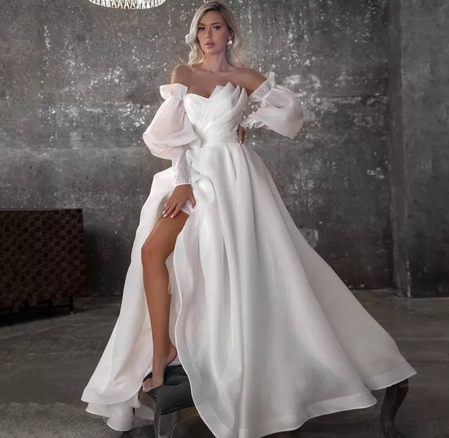 Detached Victorian Era Elegant Organza And Glitter Pearl Button Sleeves