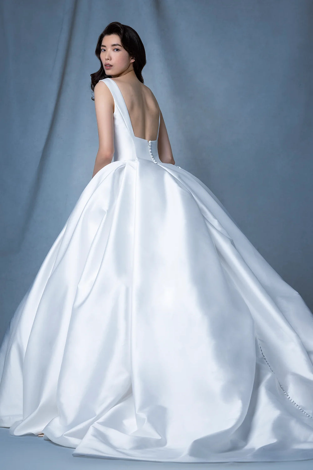 Contoured Strap Sleeveless Bridal Ball Gown With Plunging Square Neckline And Square Back