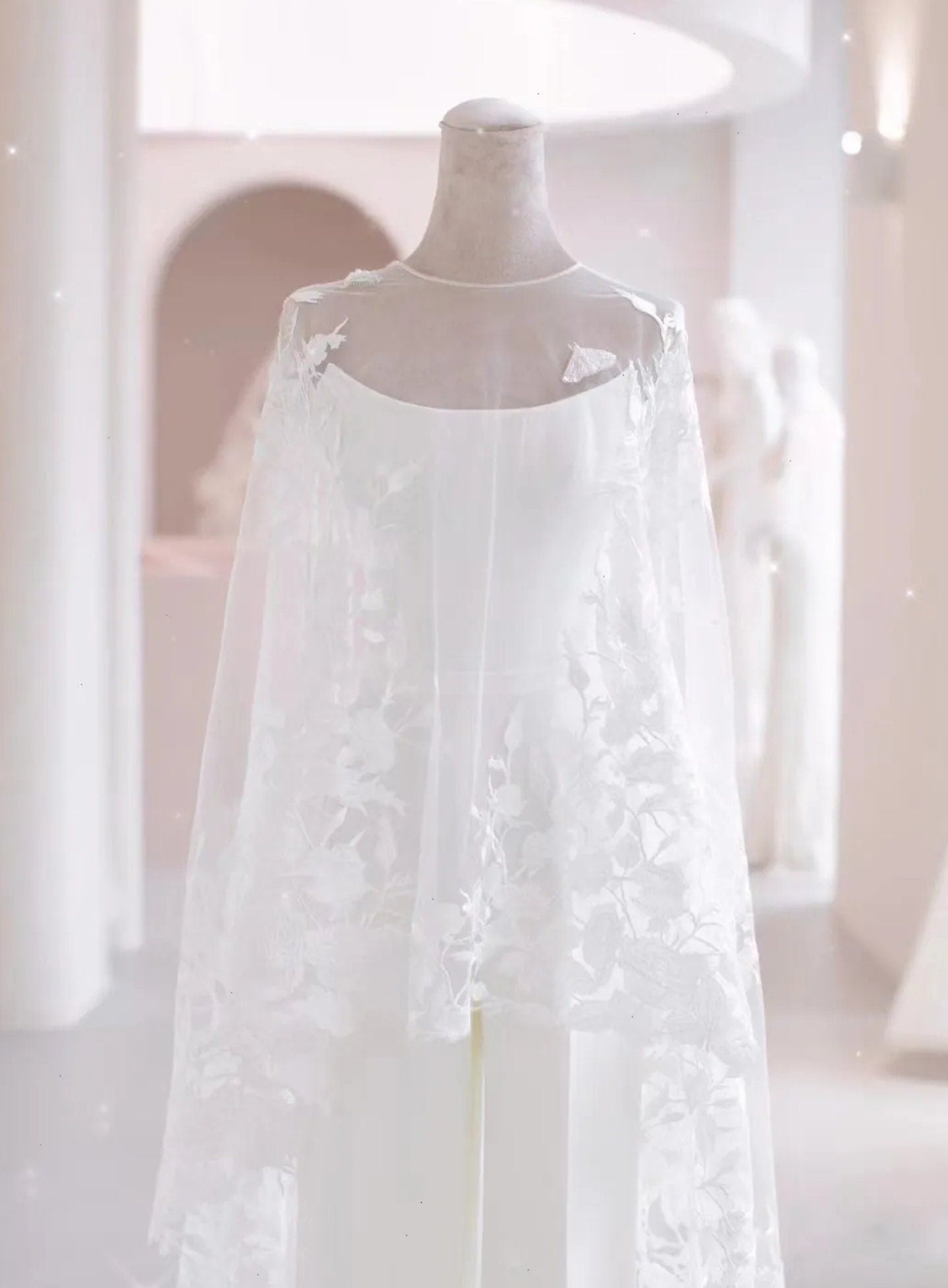 Floral Lace High Low Bridal Overhead Bolero Cape