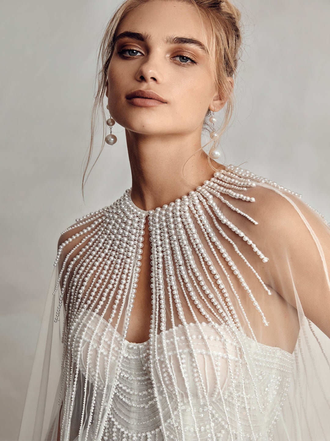 Pearl Beaded Neckline Cape
