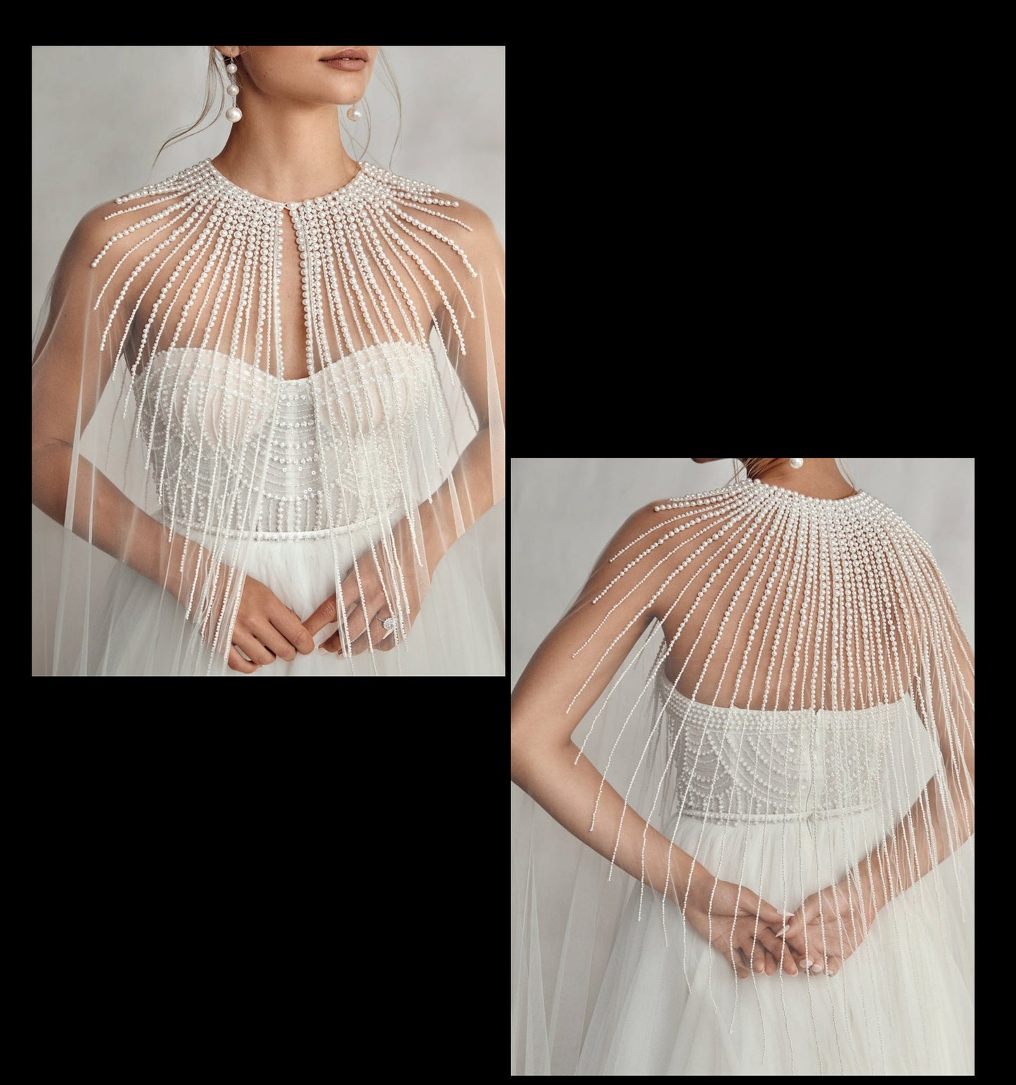 Pearl Beaded Neckline Cape