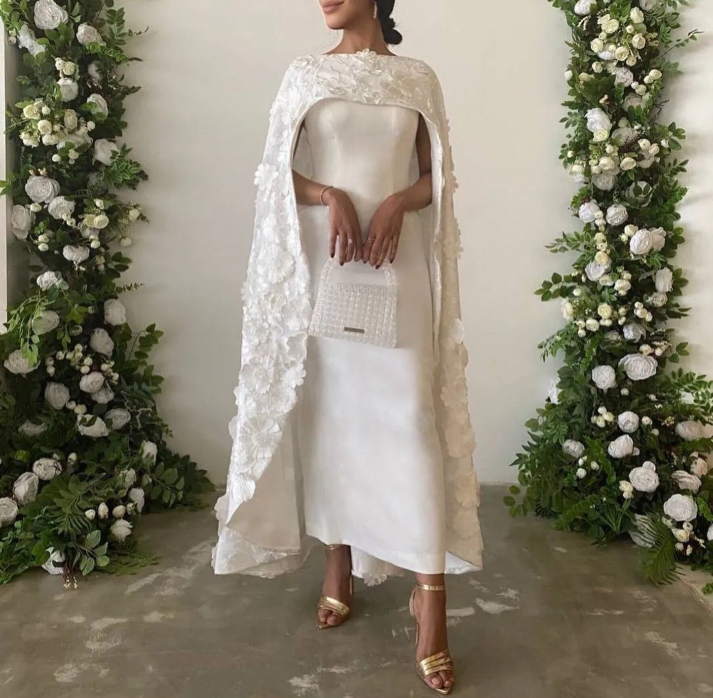 Botanical 3D Floral Ankle Length Bolero Cape