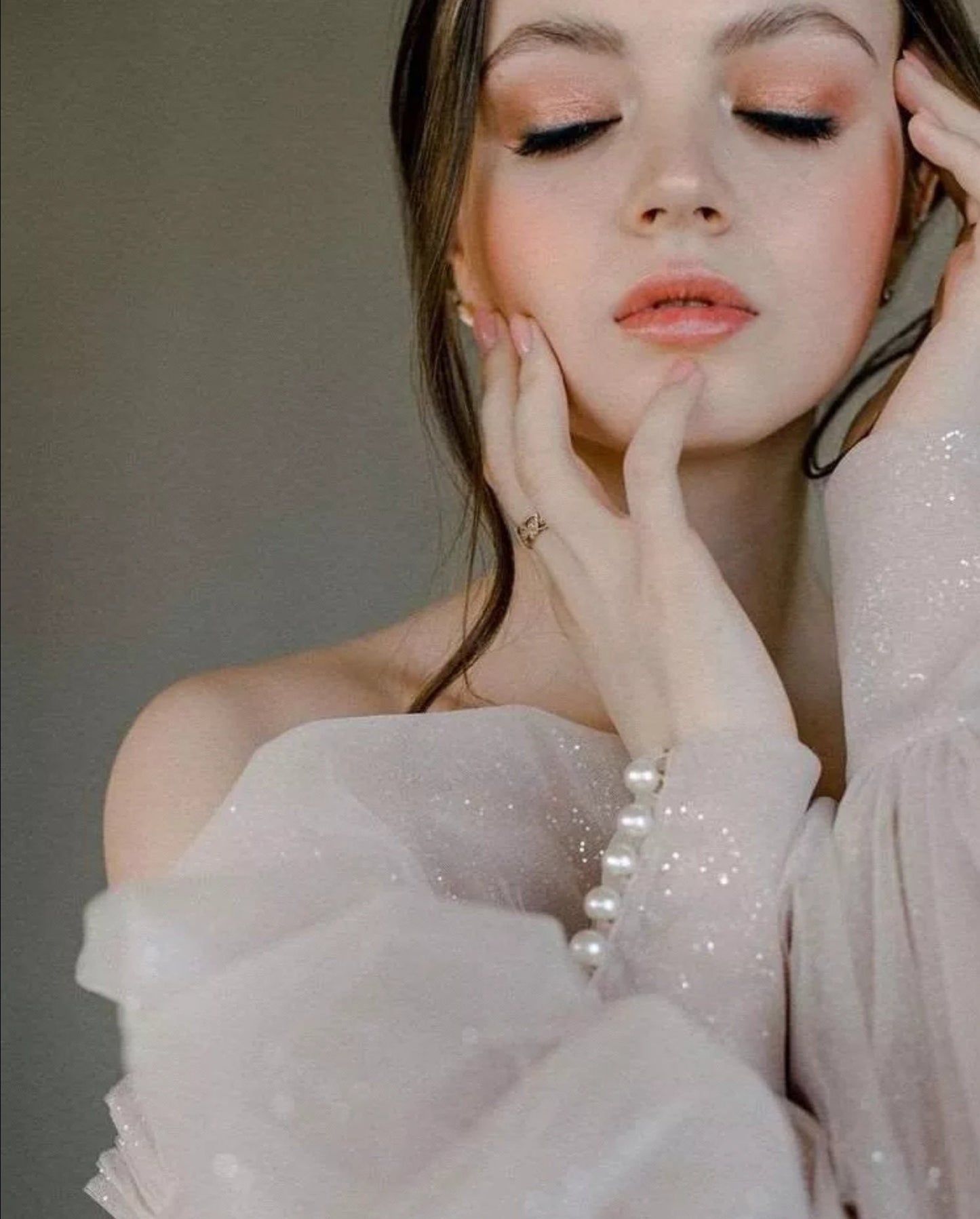 Detached Victorian Era Glitter Tulle Sleeves With Pearl Beaded Buttons