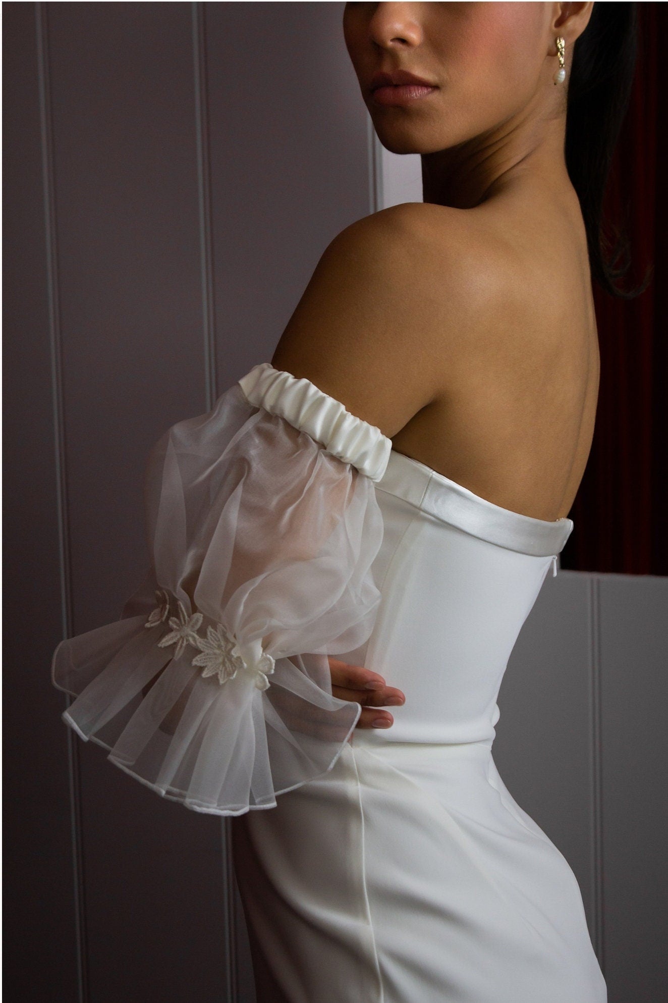 Detached Short Organza Floral Sleeves