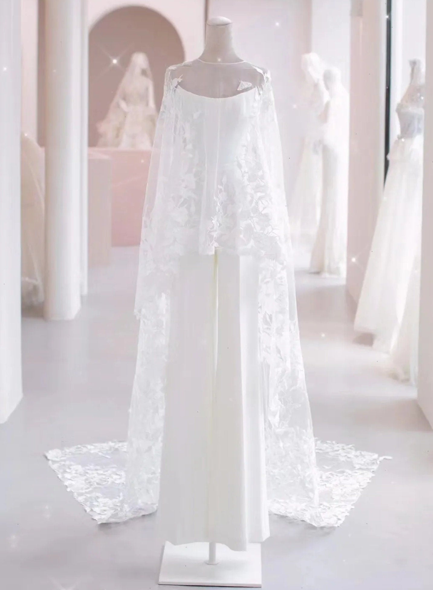 Floral Lace High Low Bridal Overhead Bolero Cape