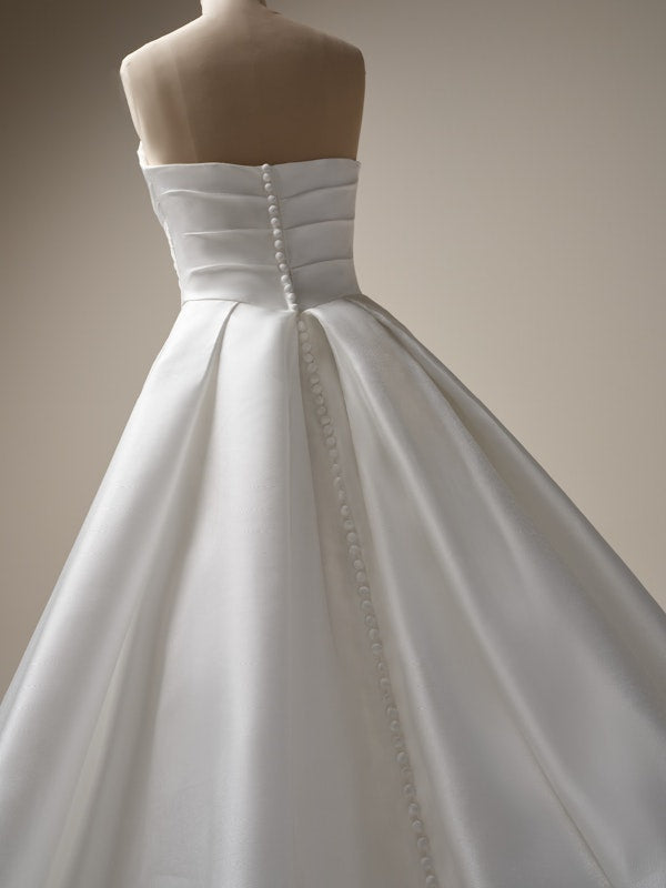 Beautiful Pleated Strapless Corset Satin Bridal Ball Gown With Detached Bow Detail Arm Train