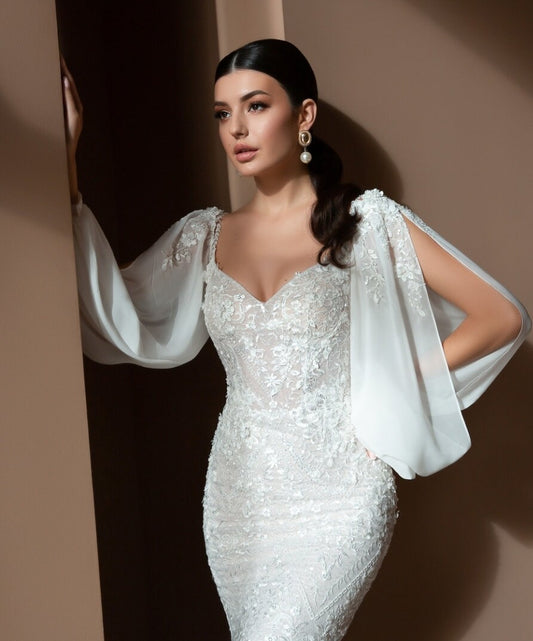 Detached Chiffon Floral Center Split Sleeves