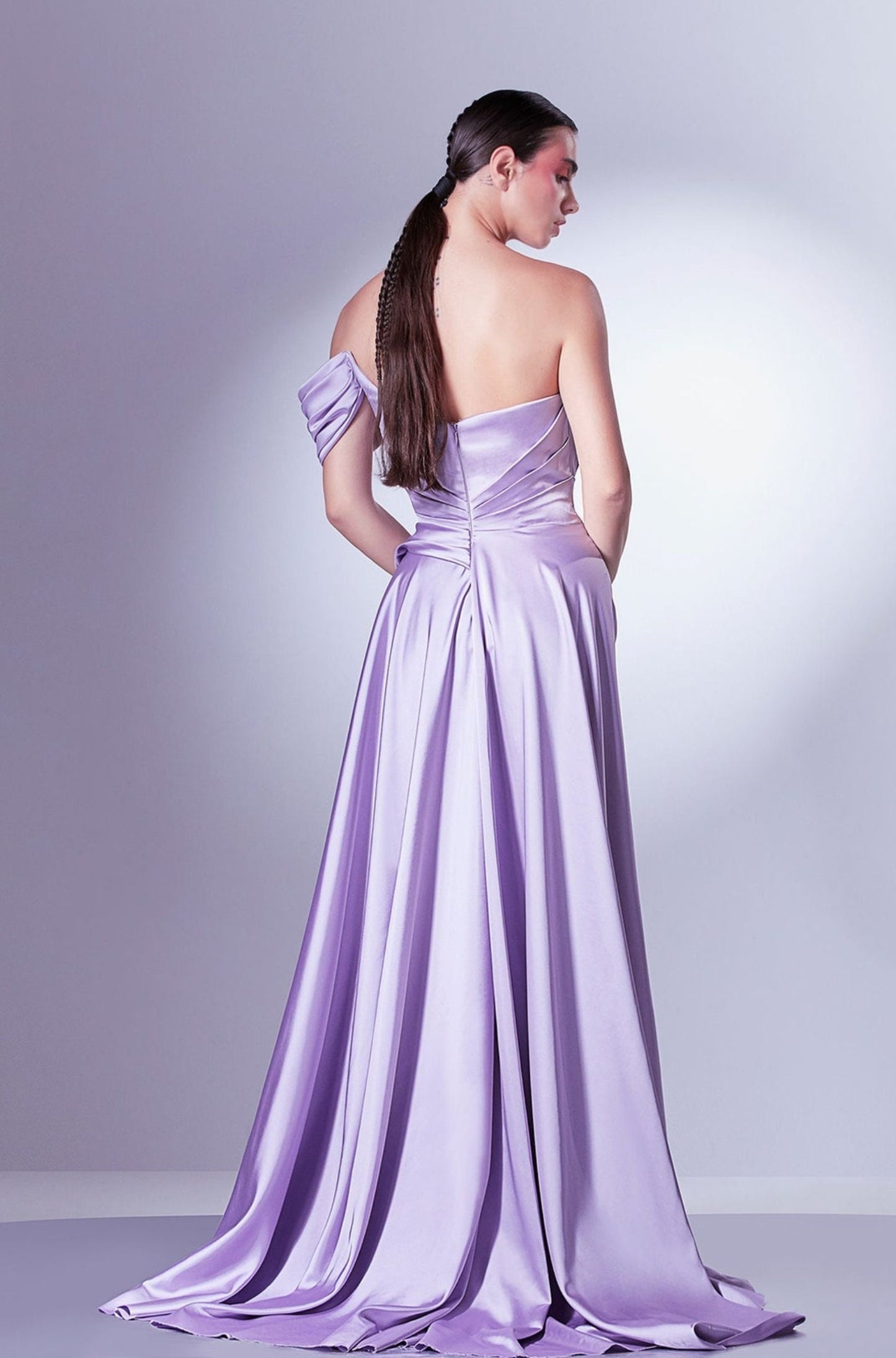 Satin Off The Shoulder One Shoulder Sweetheart Pleated & Draped Gown
