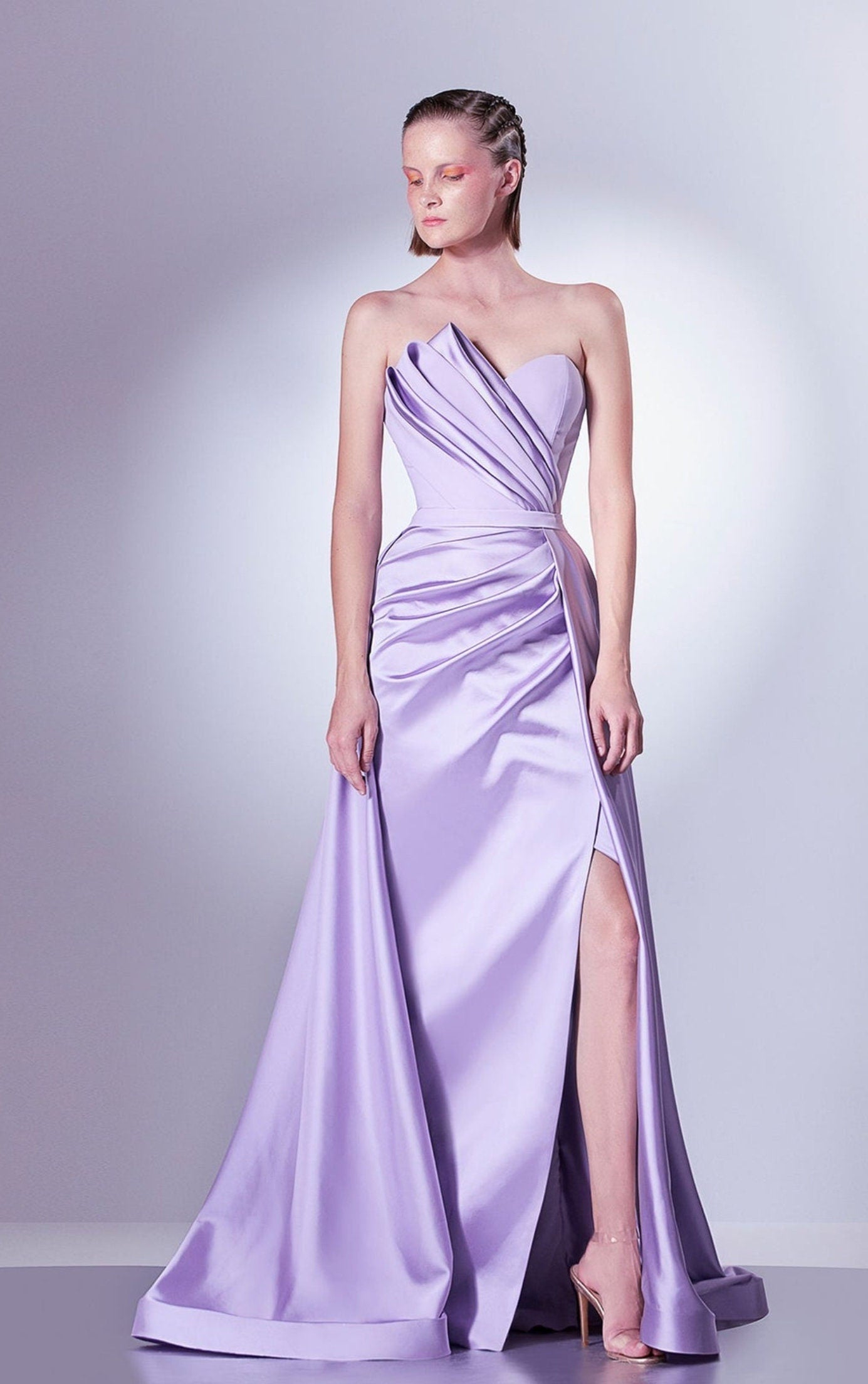 Irregular Sweetheart Neckline Pleated Wrapped & Draped Gown