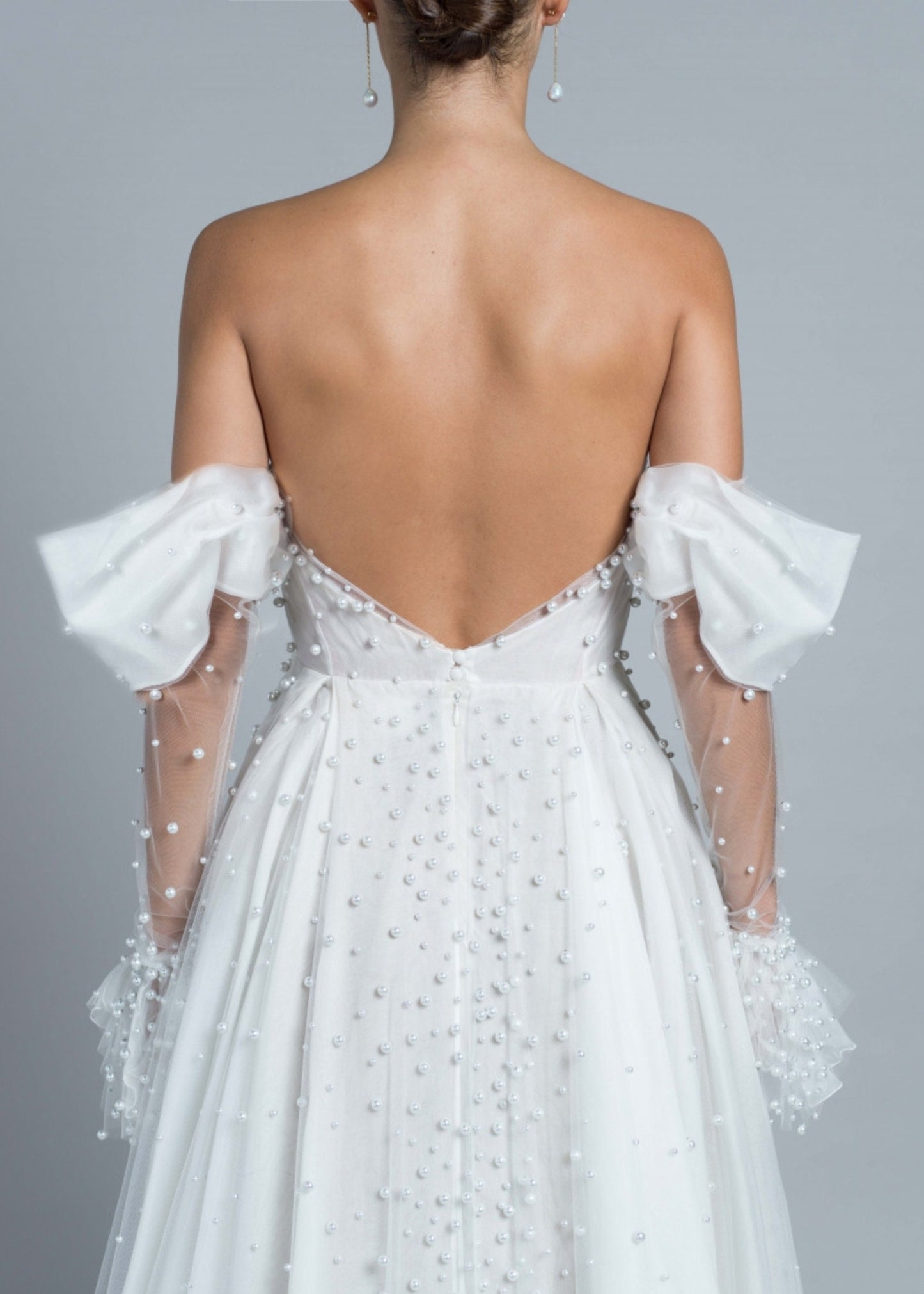 Detached 3/4 Elegant Pearl Beaded Sheer Draped Sleeves