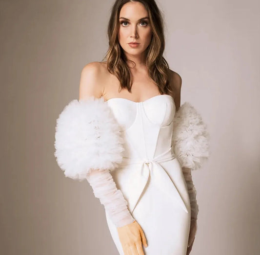 Detached Frill Puff Bicep To Slim Fit Tulle Or Satin Sleeves