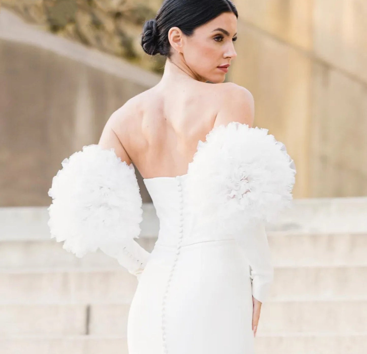 Detached Frill Puff Bicep To Slim Fit Tulle Or Satin Sleeves