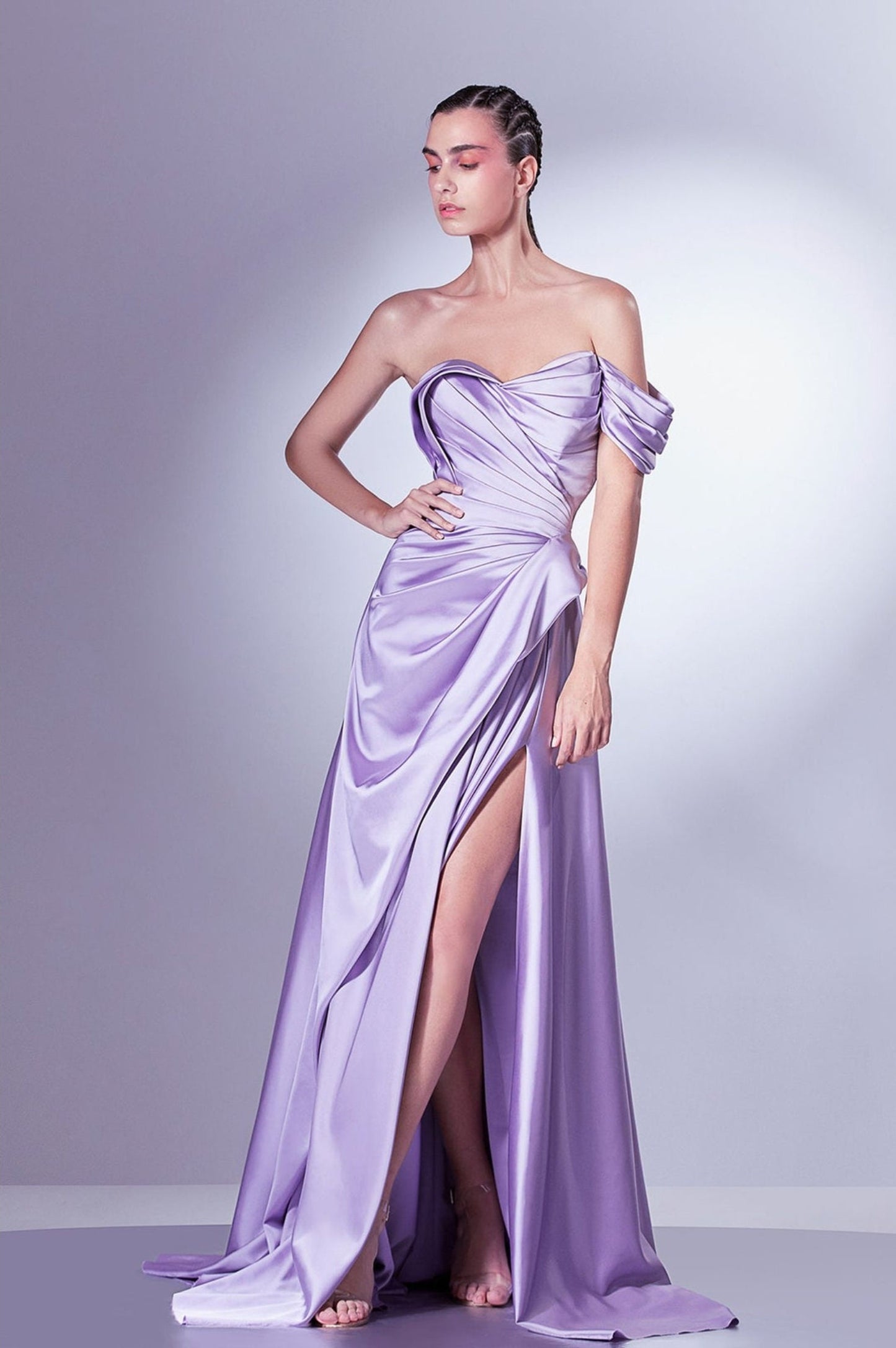Satin Off The Shoulder One Shoulder Sweetheart Pleated & Draped Gown