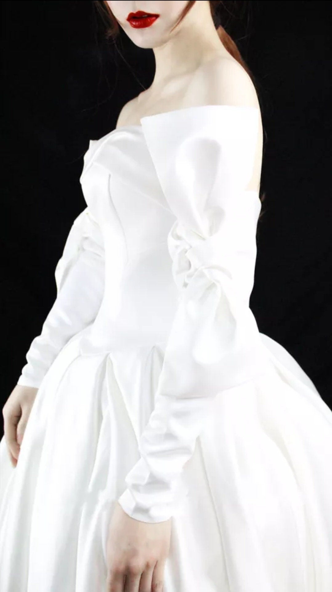 Detached Satin Bow Knot 3/4 Slim Sleeves.