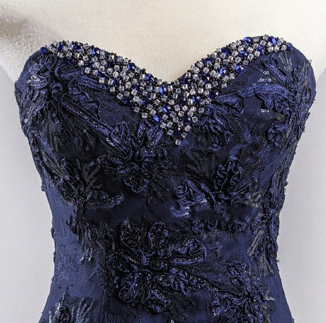 Crystal Beading & Appliqués Lace Mermaid Style Gown With Trailing Court Train