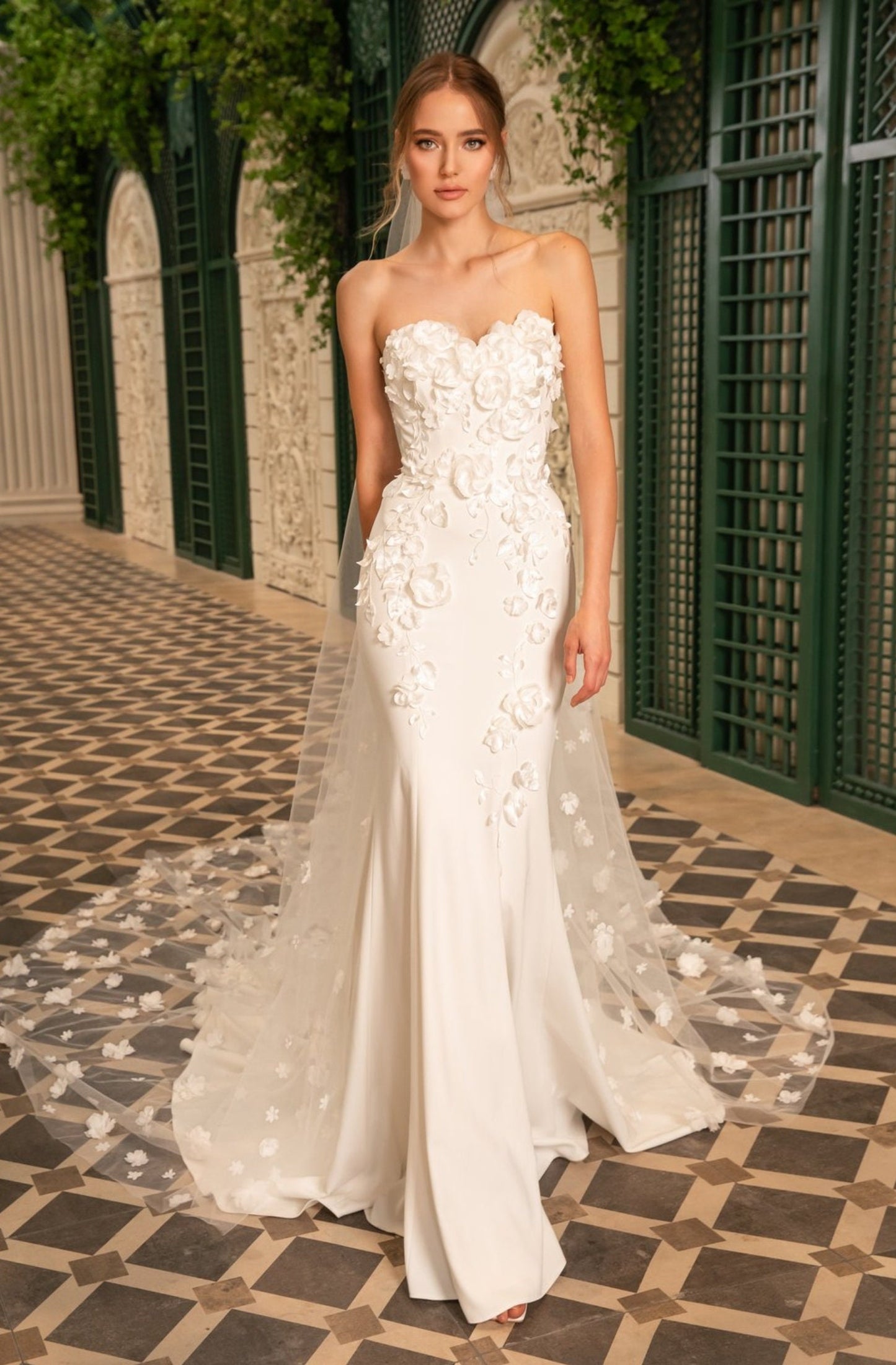 Exquisite And Bold 3D Floral Lace Sweetheart Strapless Trumpet Gown With Detached Matching Sheer Fitted Sleeves