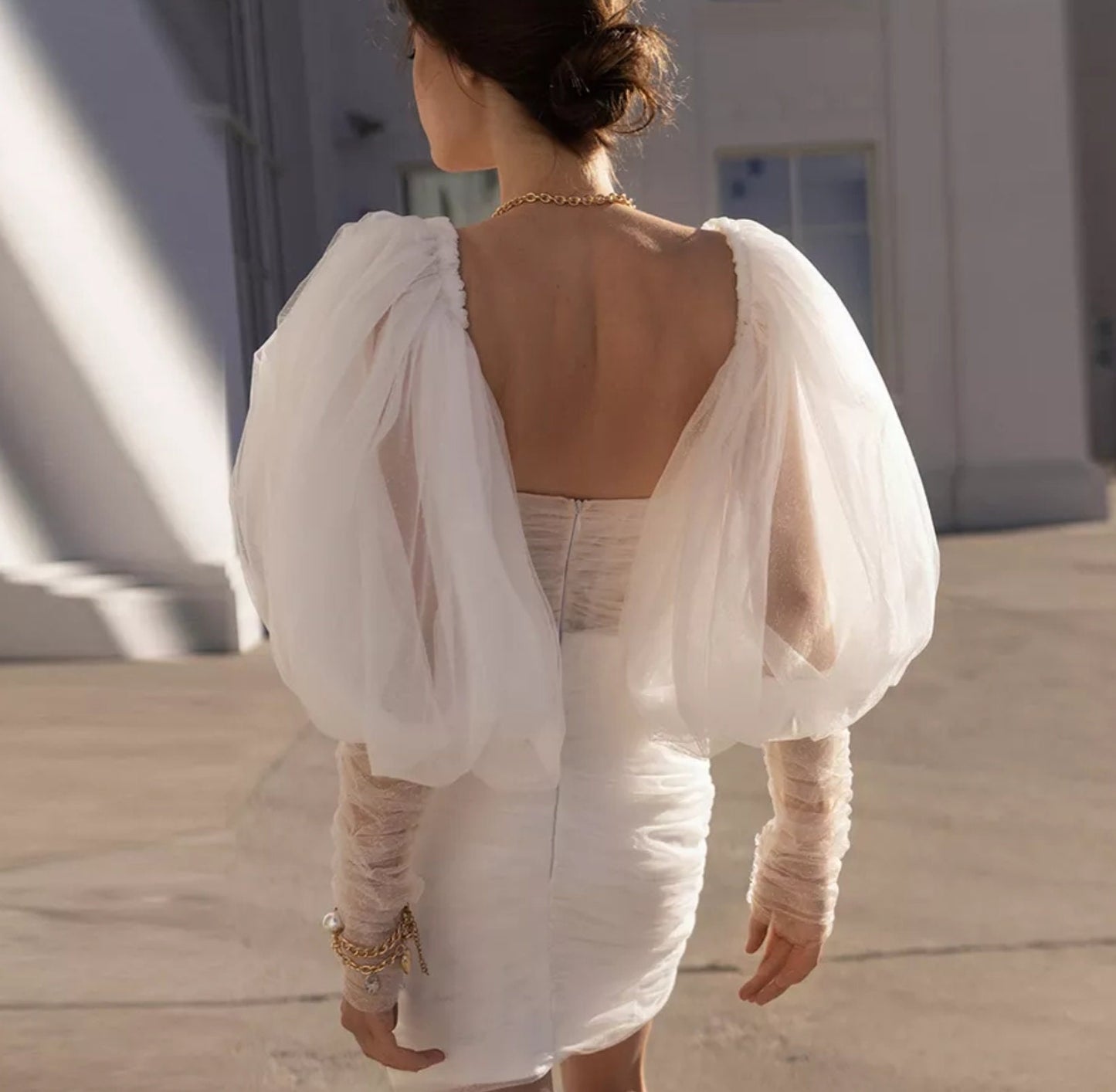 Detached Juliet Shimmer Tulle Ruched Puff Sleeves