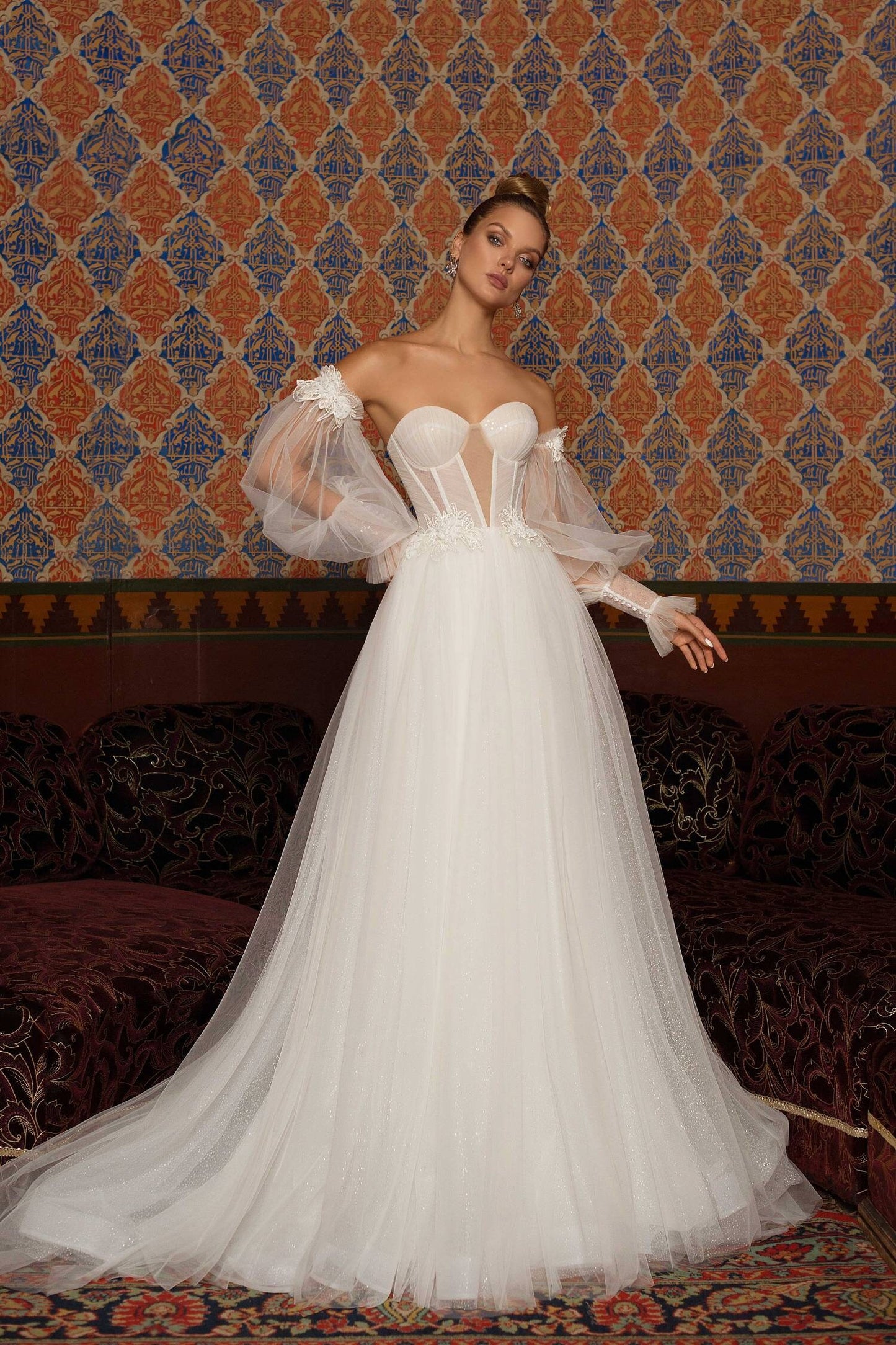Detached 3/4 Tulle 3D Floral Sequin Frill Bicep Broad Lace Wrist Sleeves