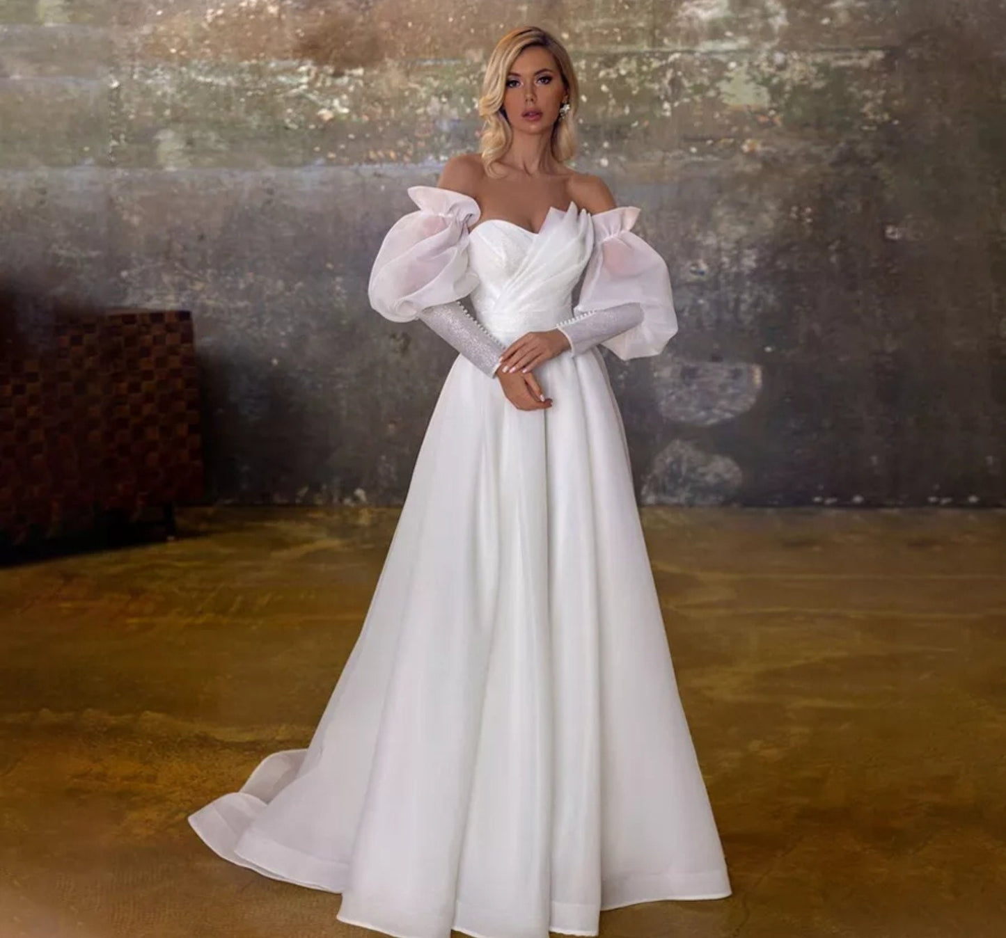 Detached Victorian Era Elegant Organza And Glitter Pearl Button Sleeves