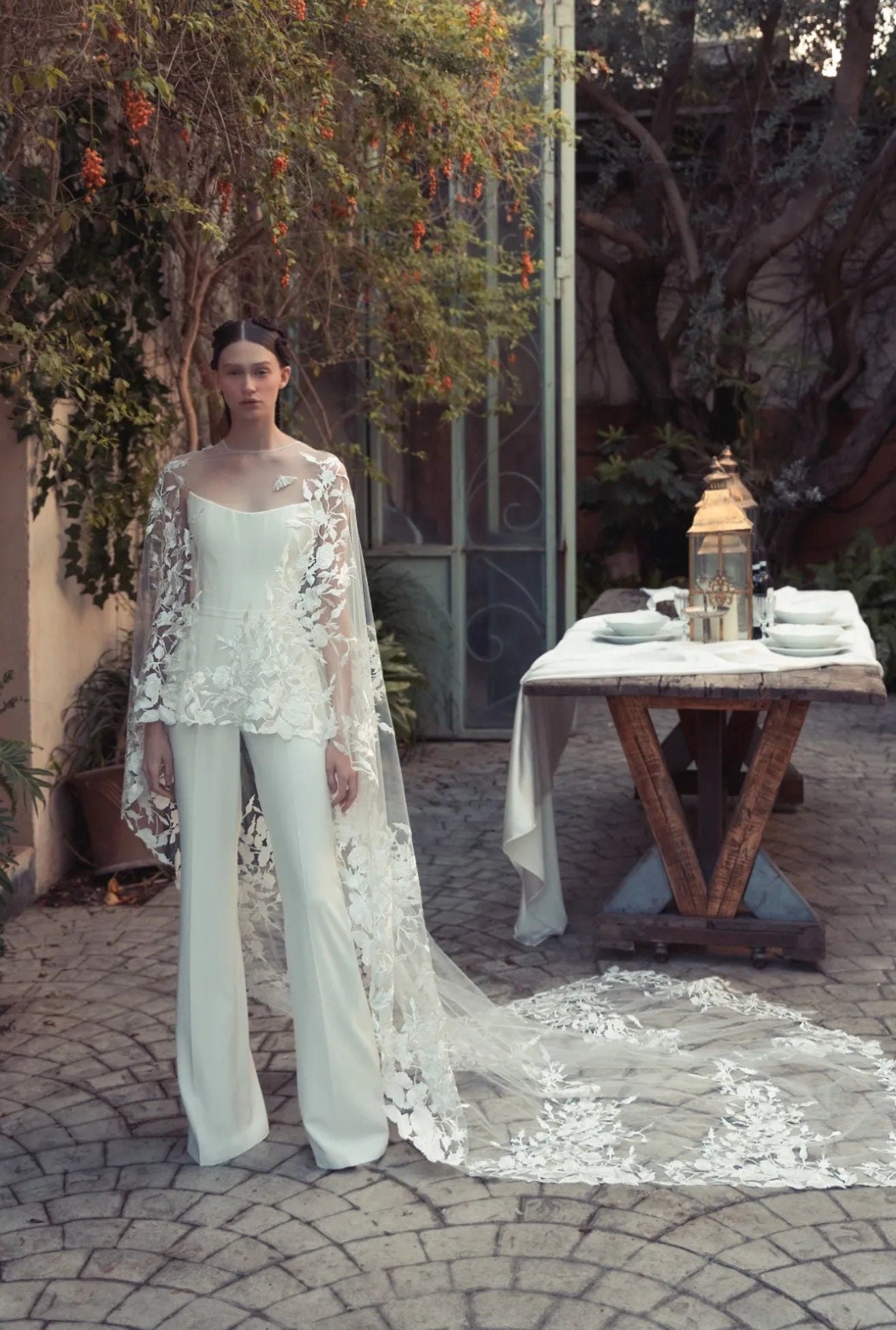 Floral Lace High Low Bridal Overhead Bolero Cape