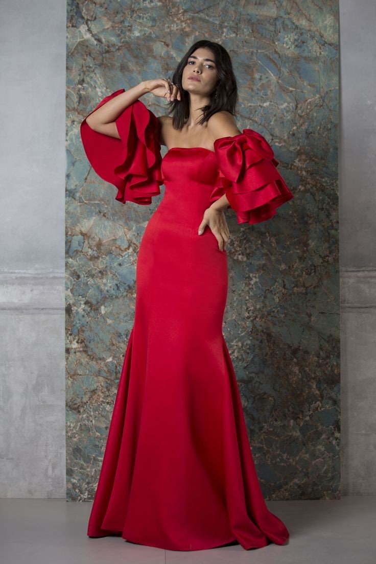 Detached Layered Satin Flare Bow Detail Sleeves