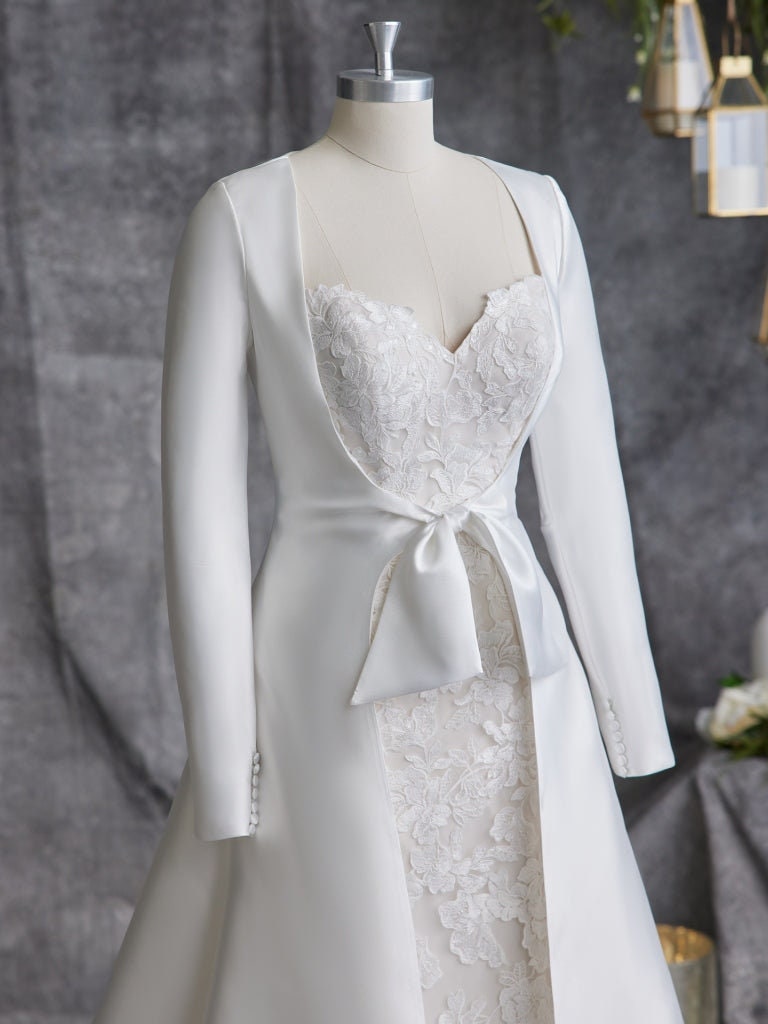 Beautiful Satin Bow Knot Front Tied Bridal Special Occasion Long Sleeve Jacket