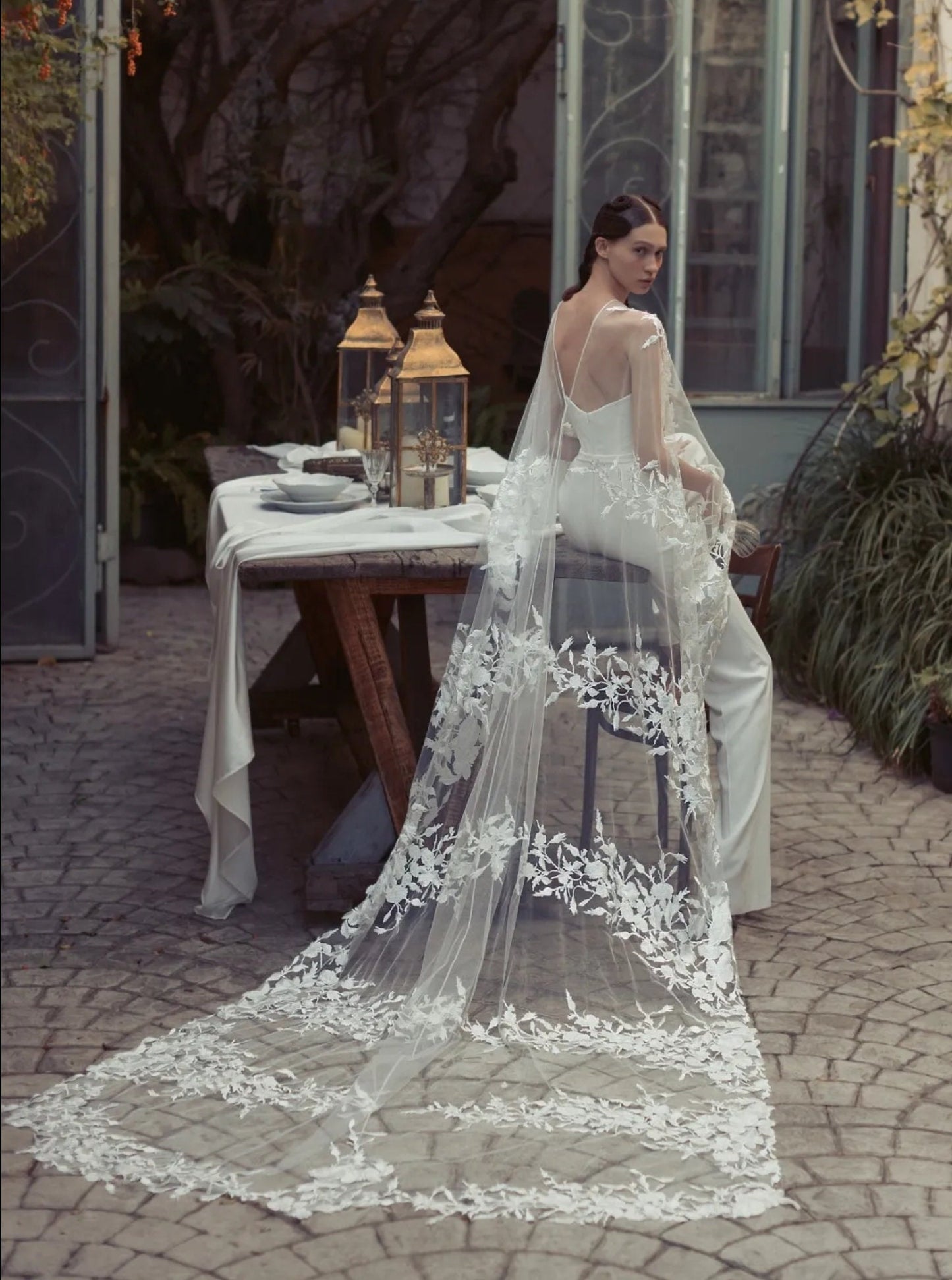 Floral Lace High Low Bridal Overhead Bolero Cape