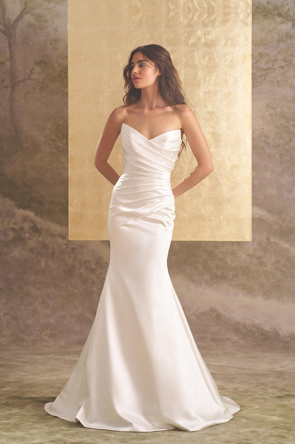 Strapless Hand Draped Trumpet Bridal Gown With Illusion V-Back
