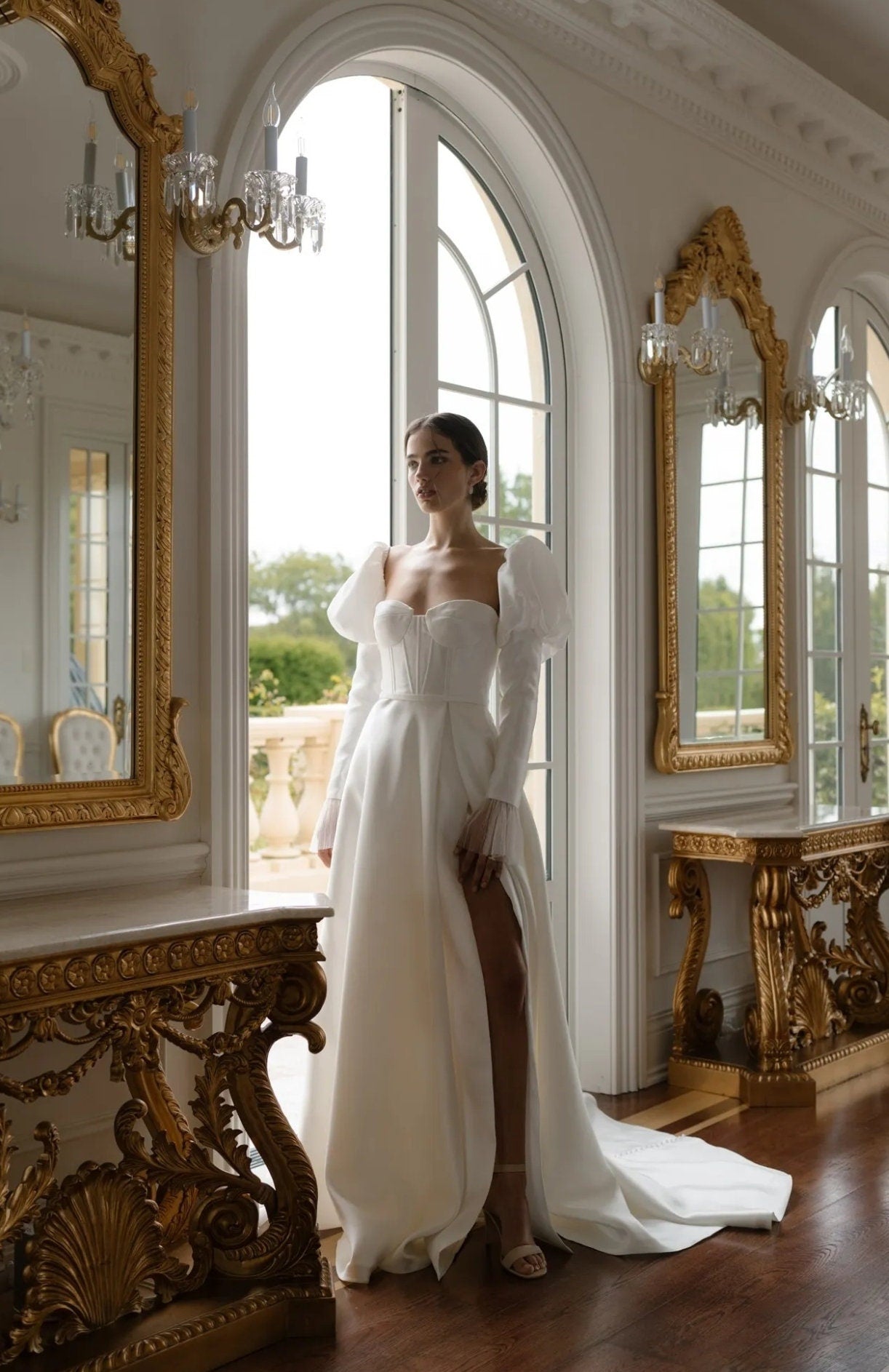 Detached Victorian Shoulder Puff To Fitted Satin Sleeves With Pleated Tulle Frill Cuff