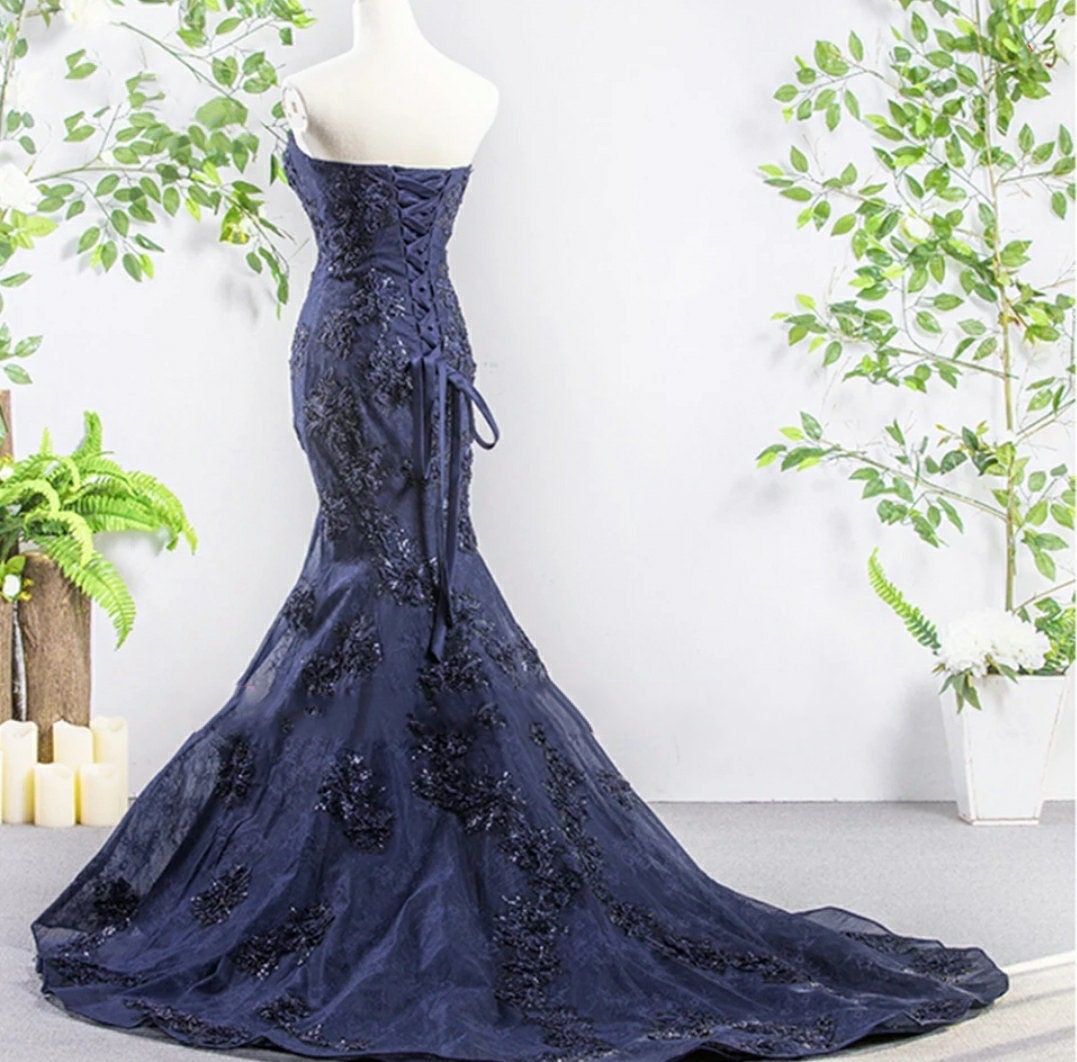 Crystal Beading & Appliqués Lace Mermaid Style Gown With Trailing Court Train