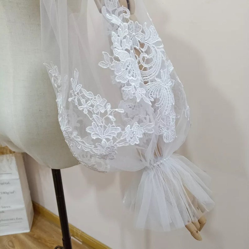 Detached Long Sleeve High Pearl Beaded Neck Bolero Sleeves
