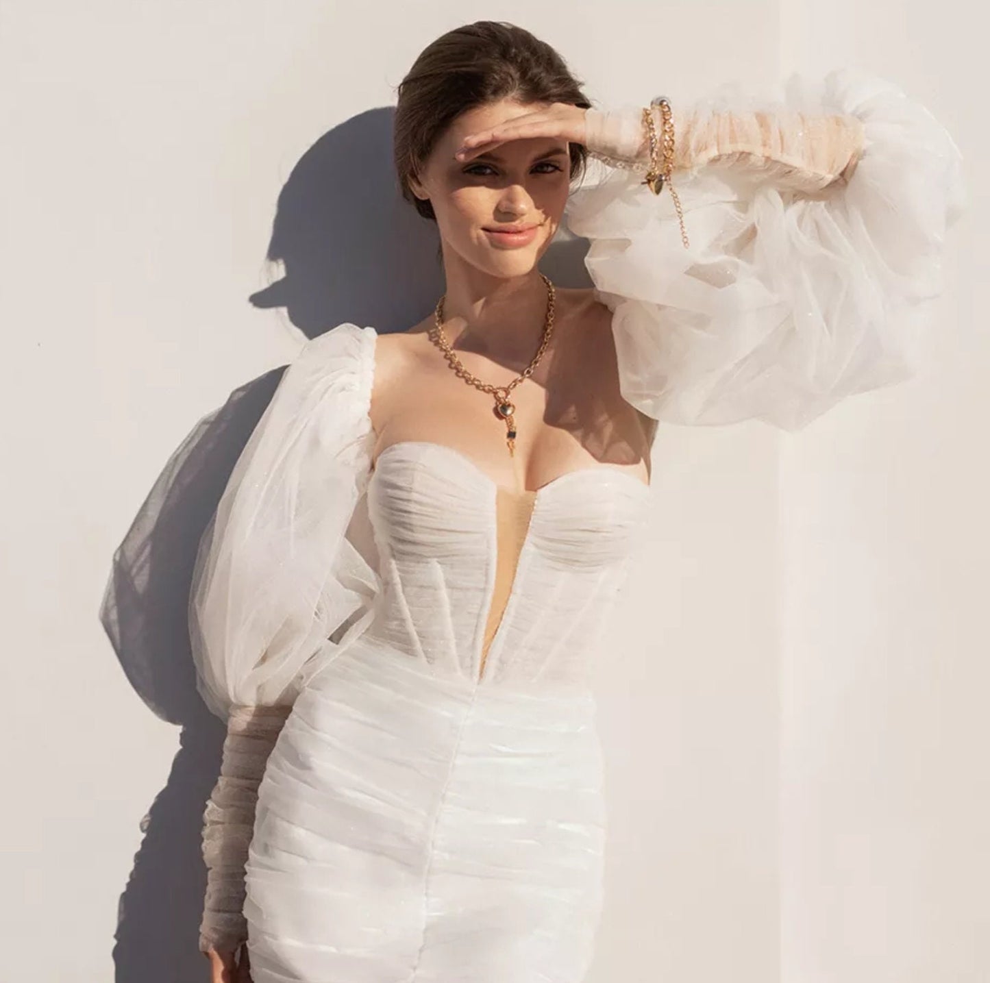 Detached Juliet Shimmer Tulle Ruched Puff Sleeves
